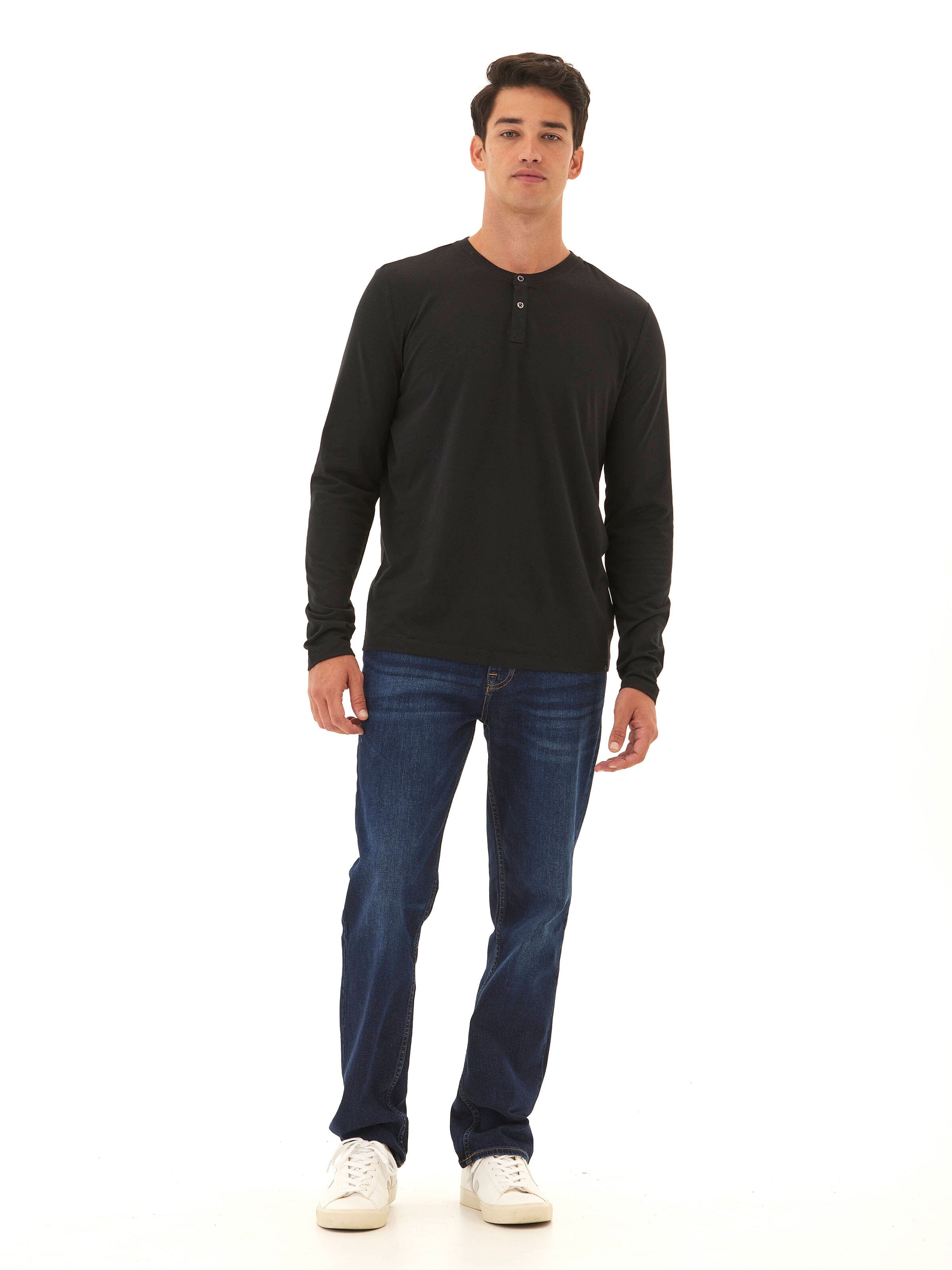 Austin Triblend 2 Button Long Sleeve Henley in Black