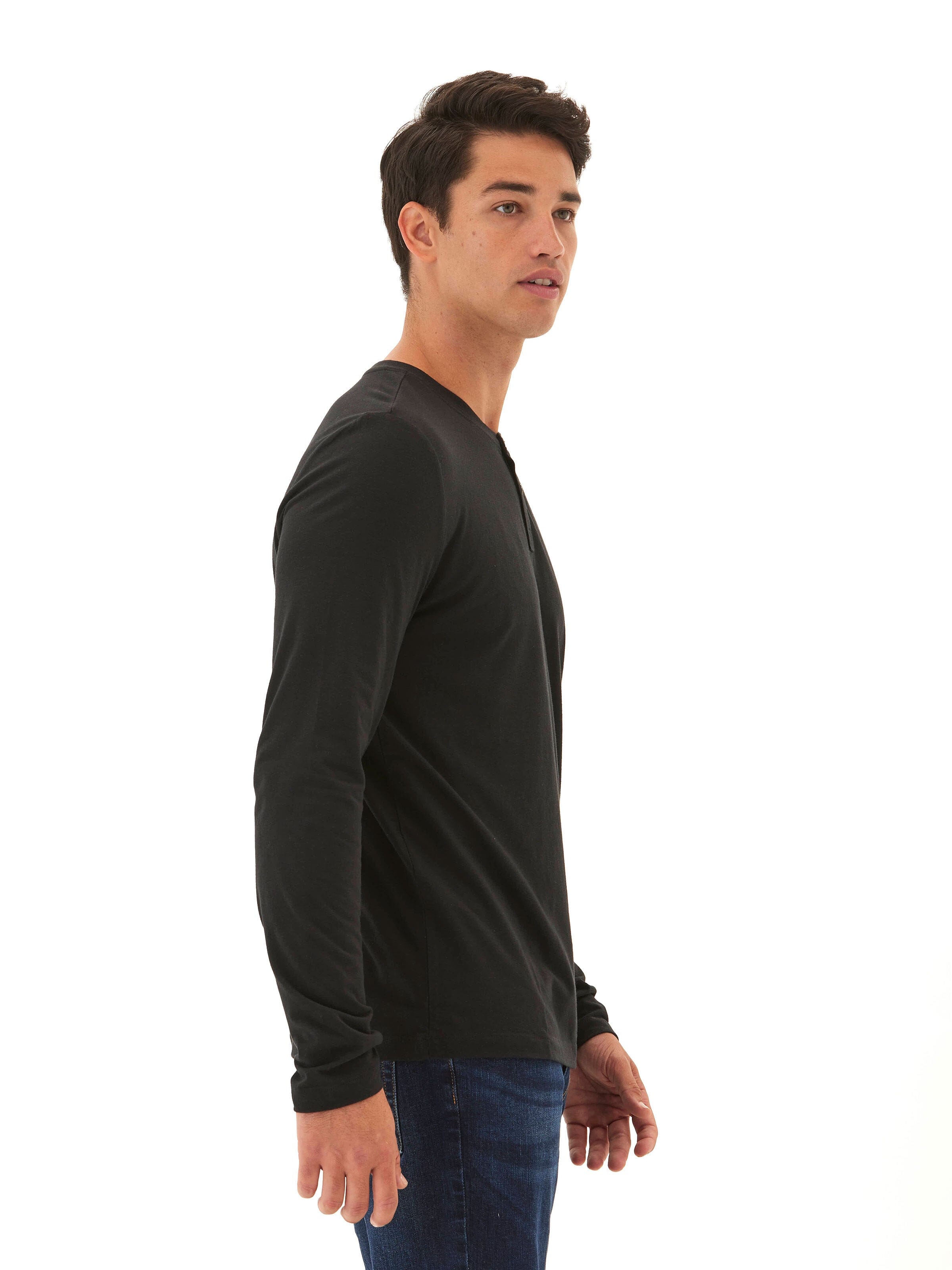 Austin Triblend 2 Button Long Sleeve Henley in Black