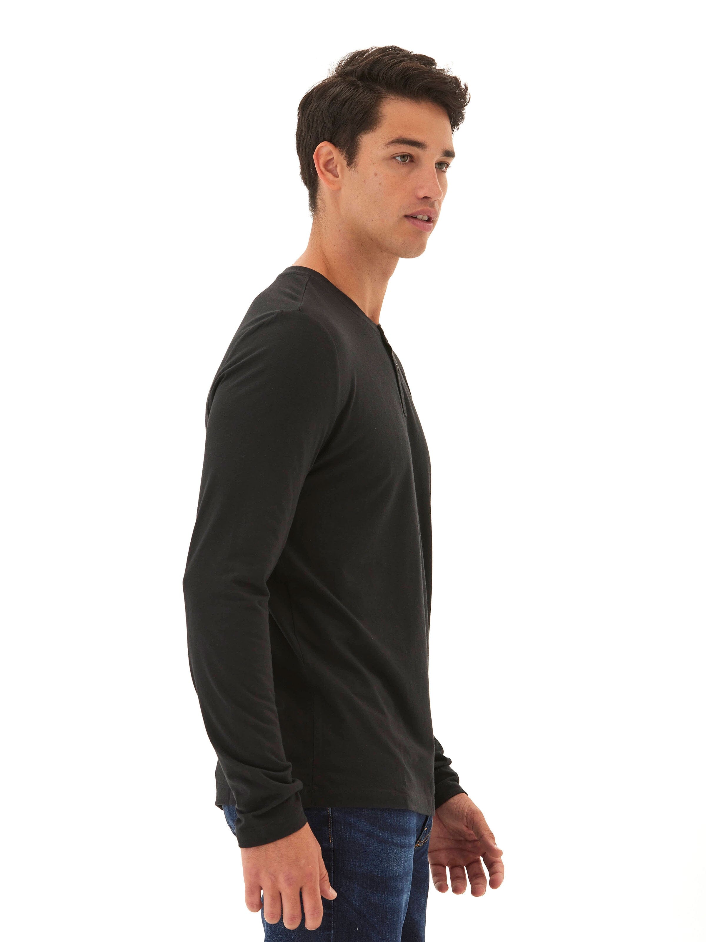 Austin Triblend 2 Button Long Sleeve Henley in Black