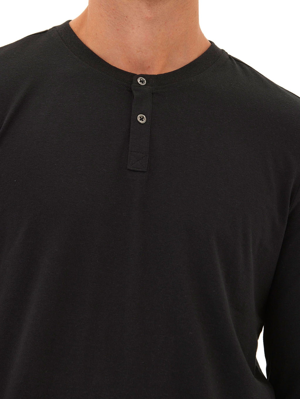 Austin Triblend 2 Button Long Sleeve Henley in Black