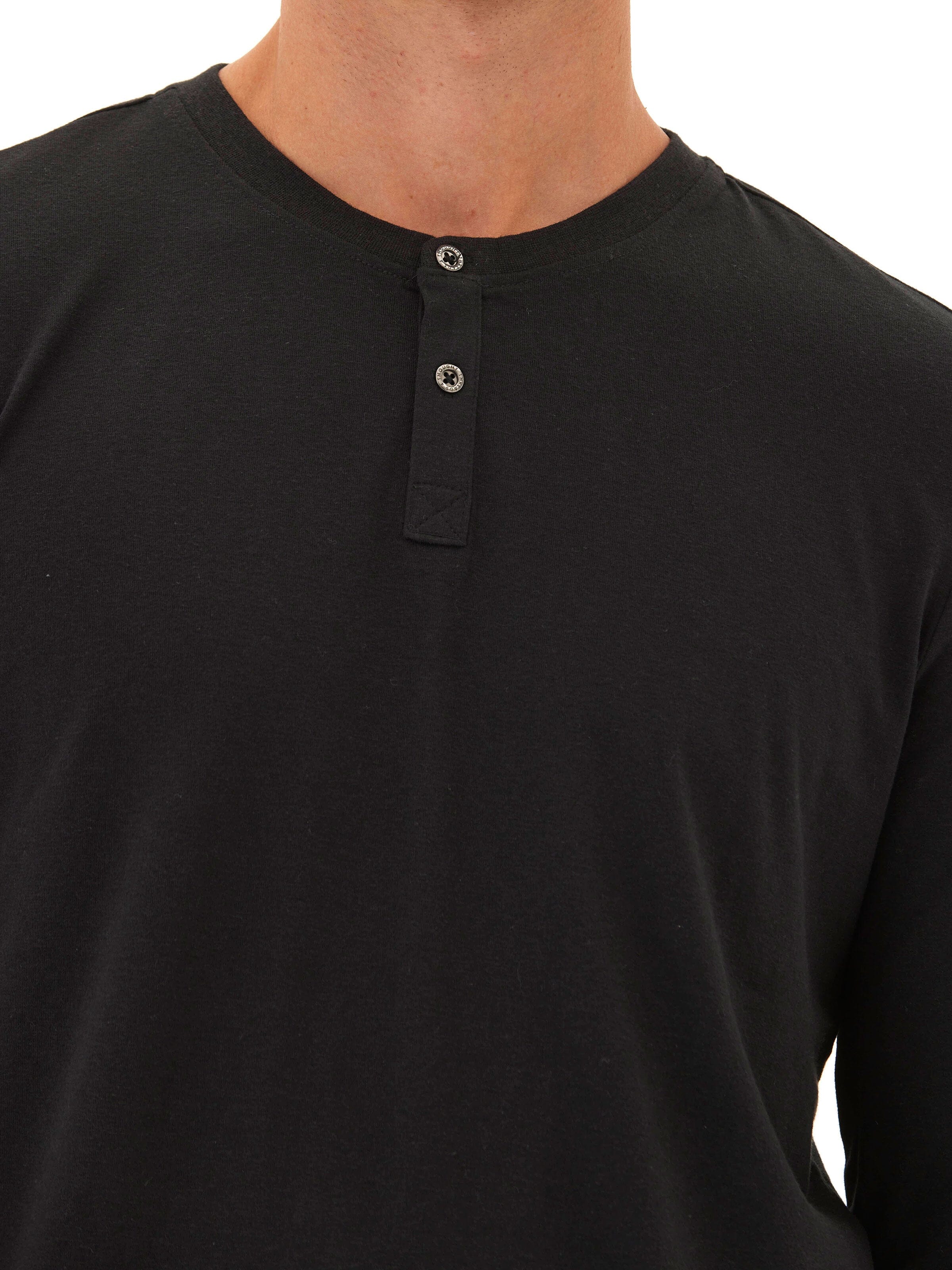 Austin Triblend 2 Button Long Sleeve Henley in Black