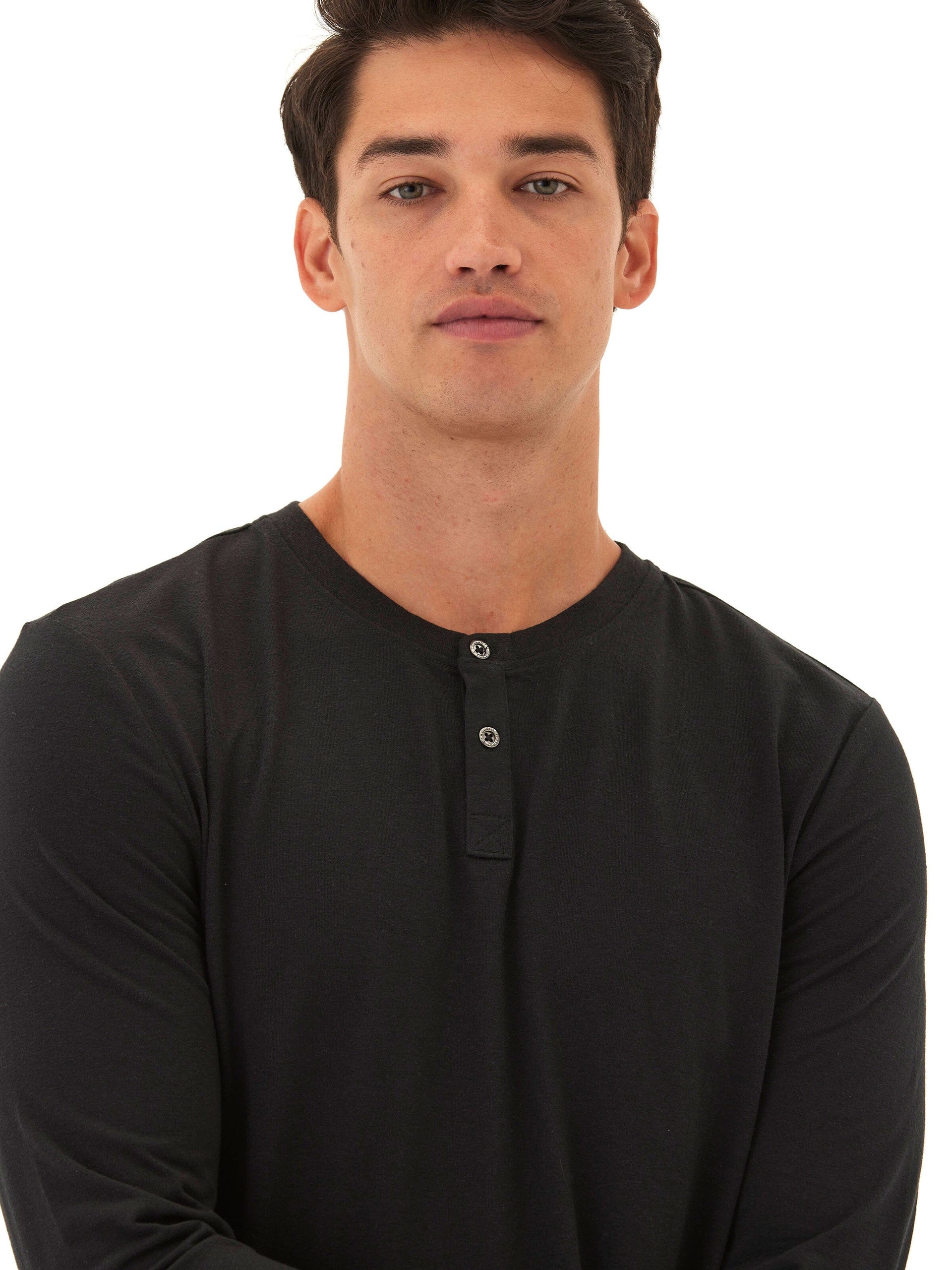 Austin Triblend 2 Button Long Sleeve Henley in Black