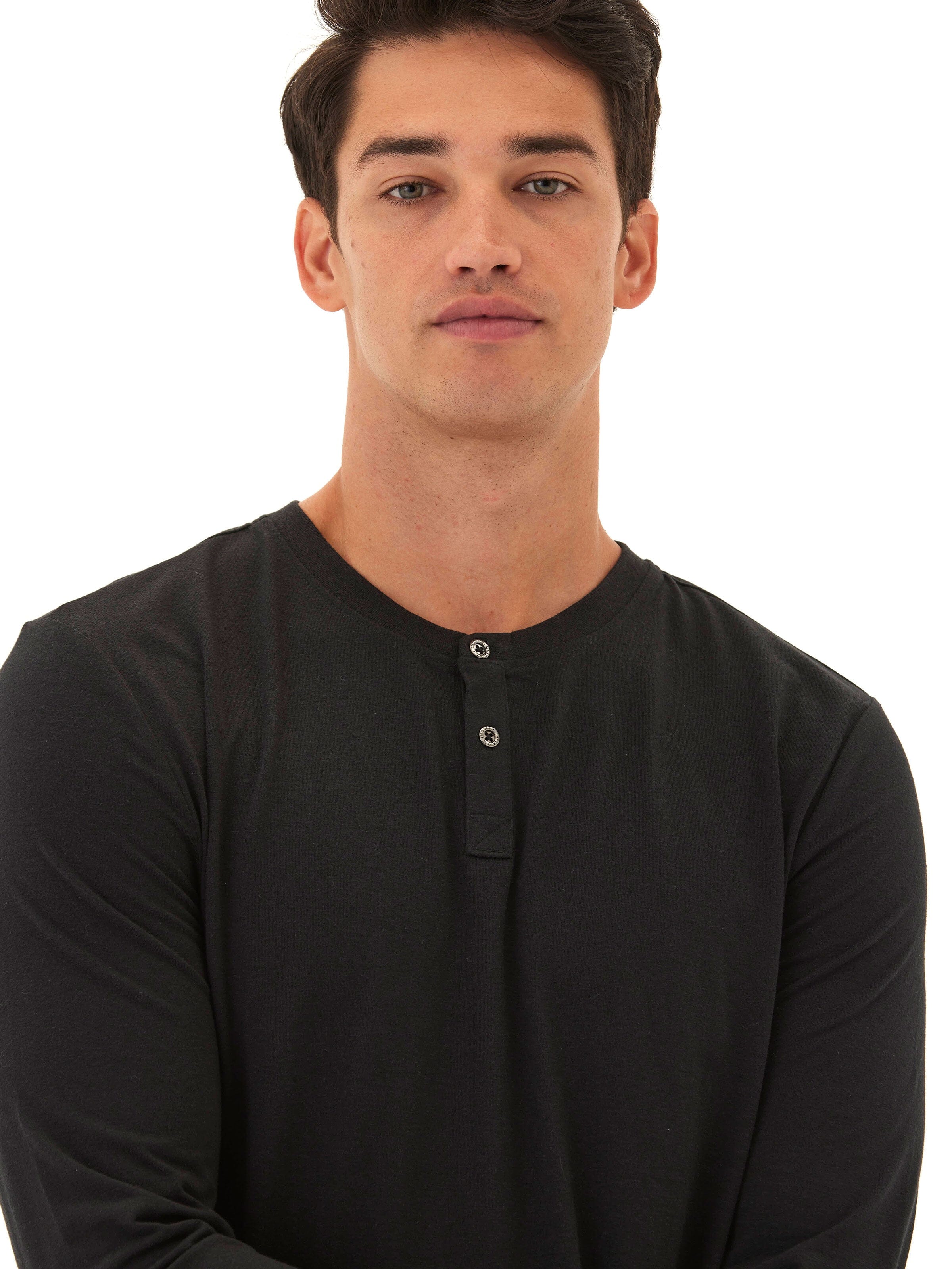 Austin Triblend 2 Button Long Sleeve Henley in Black