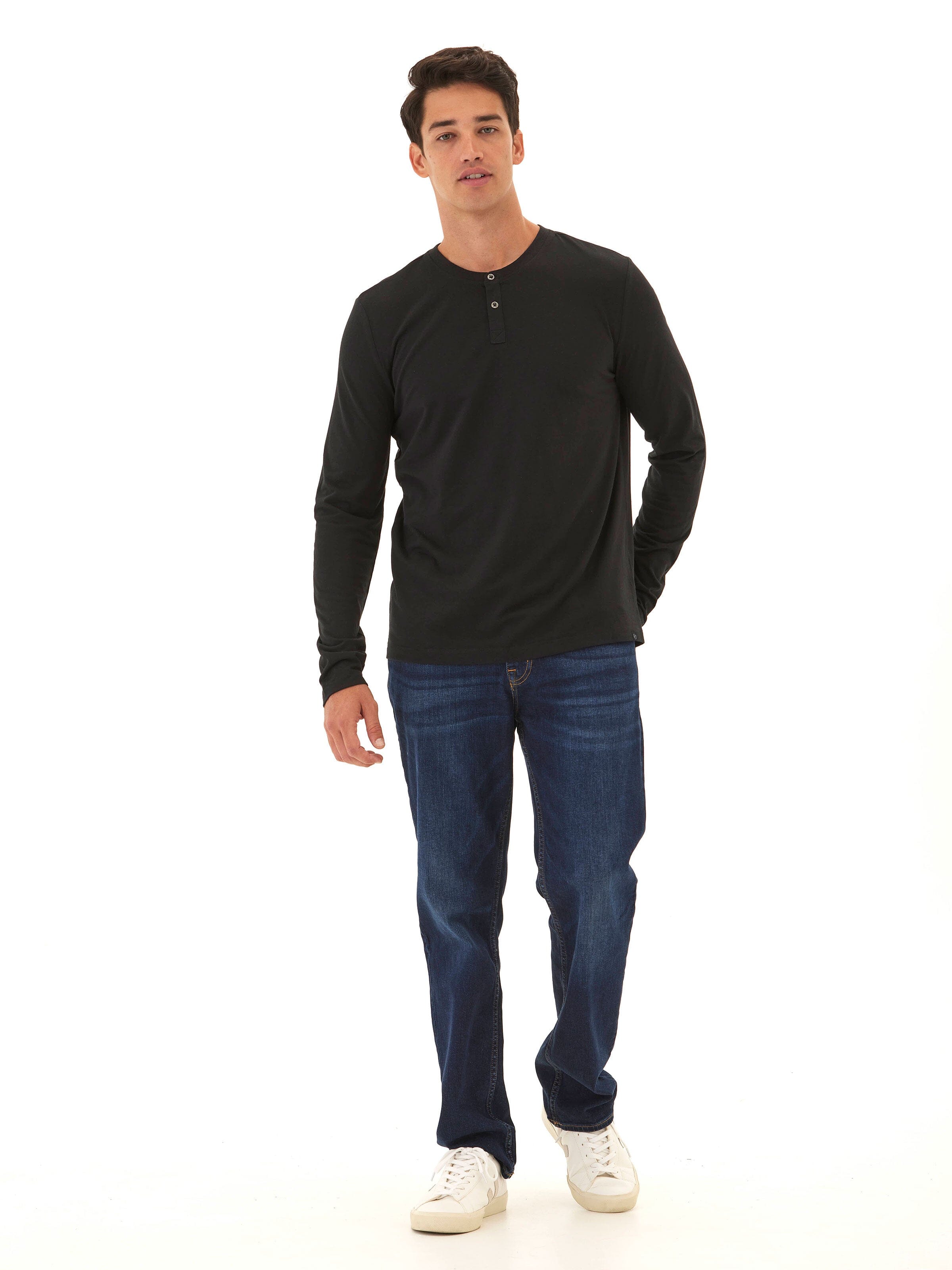Austin Triblend 2 Button Long Sleeve Henley in Black
