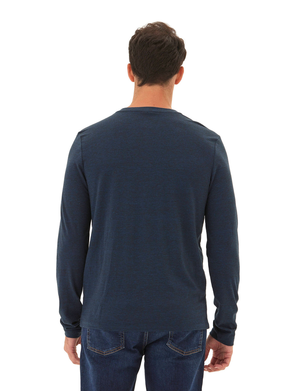 Austin Triblend 2 Button Long Sleeve Henley in Navy and Heathered-Blue