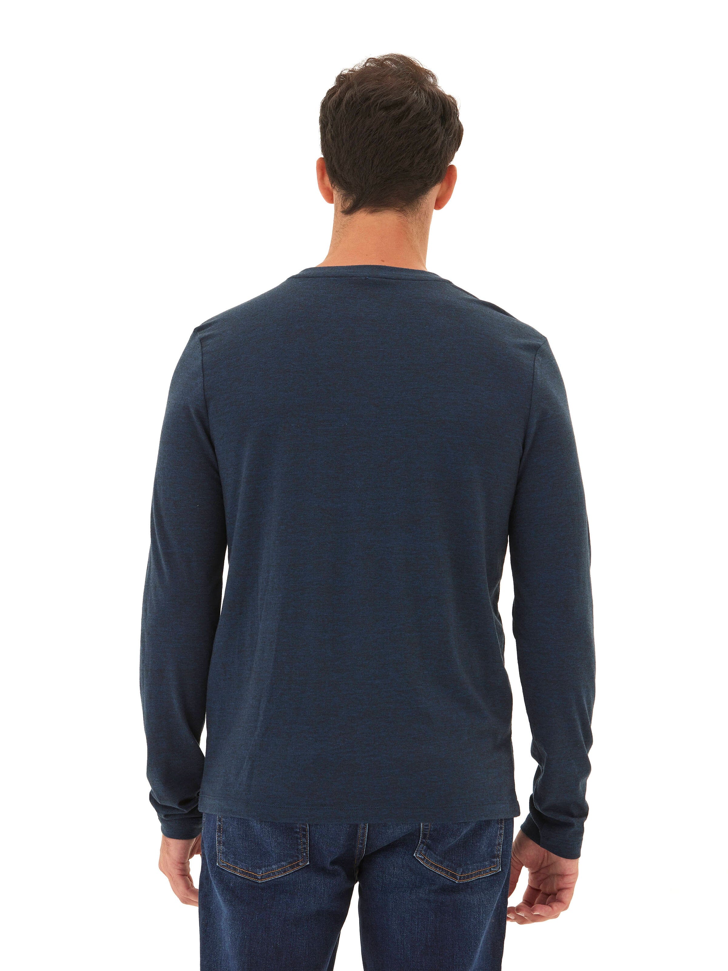 Austin Triblend 2 Button Long Sleeve Henley in Navy and Heathered-Blue