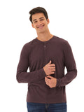 Close up of the Austin Triblend 2-Button Long Sleeve Henley in a clean, minimalist design.