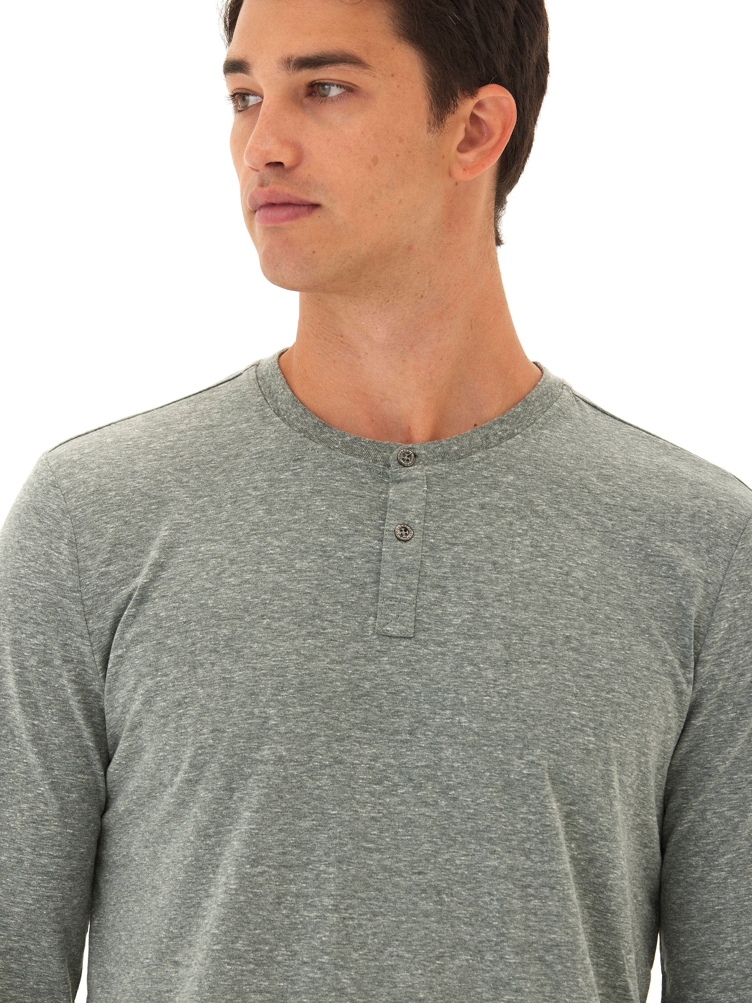 Austin Triblend 2 Button Long Sleeve Henley in Grey
