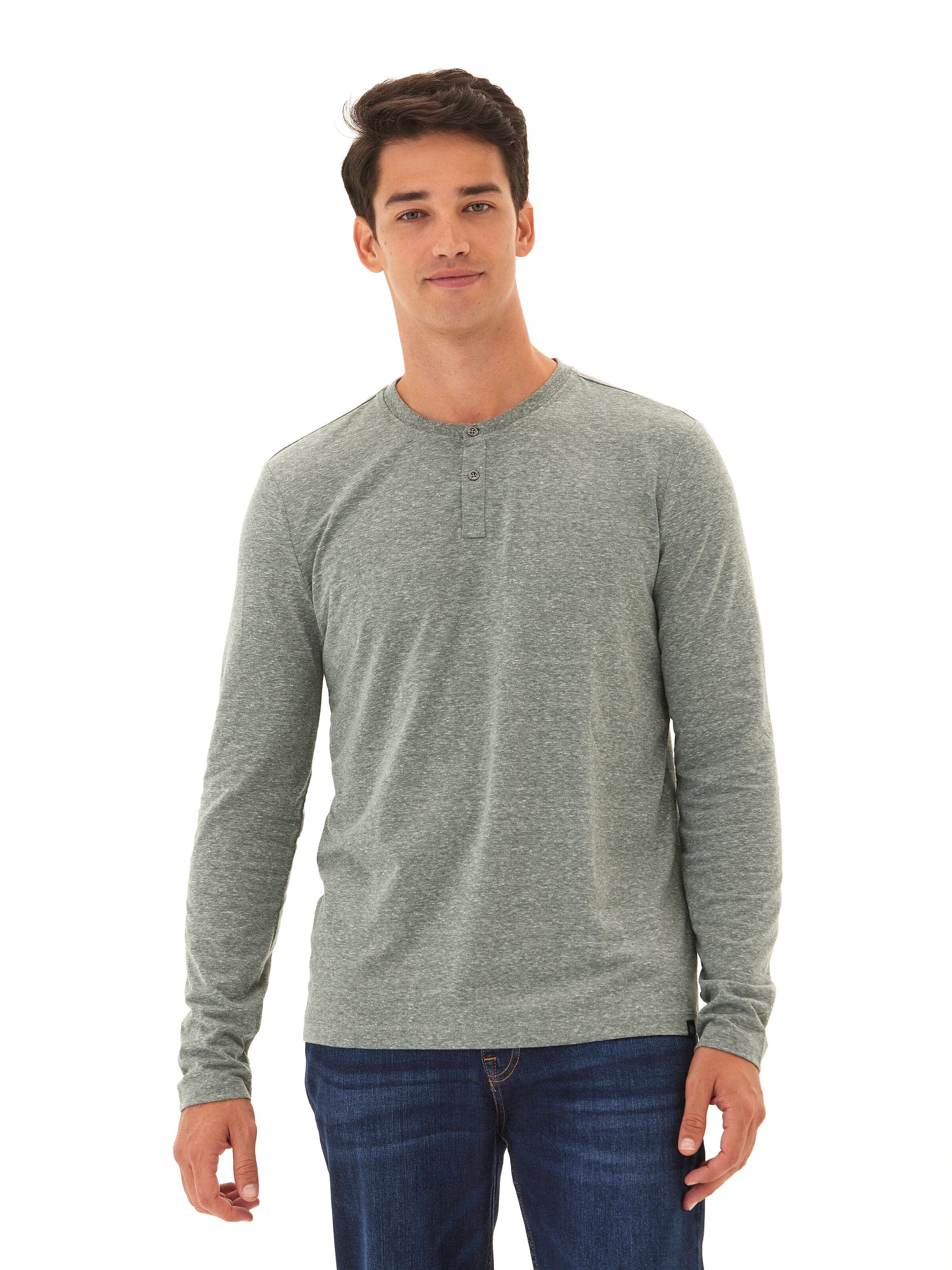 Austin Triblend 2 Button Long Sleeve Henley in Grey