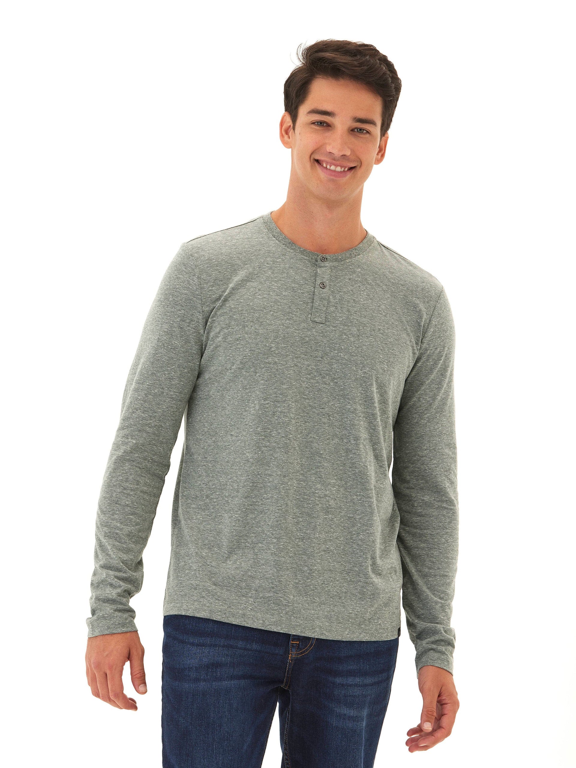 Austin Triblend 2 Button Long Sleeve Henley in Grey
