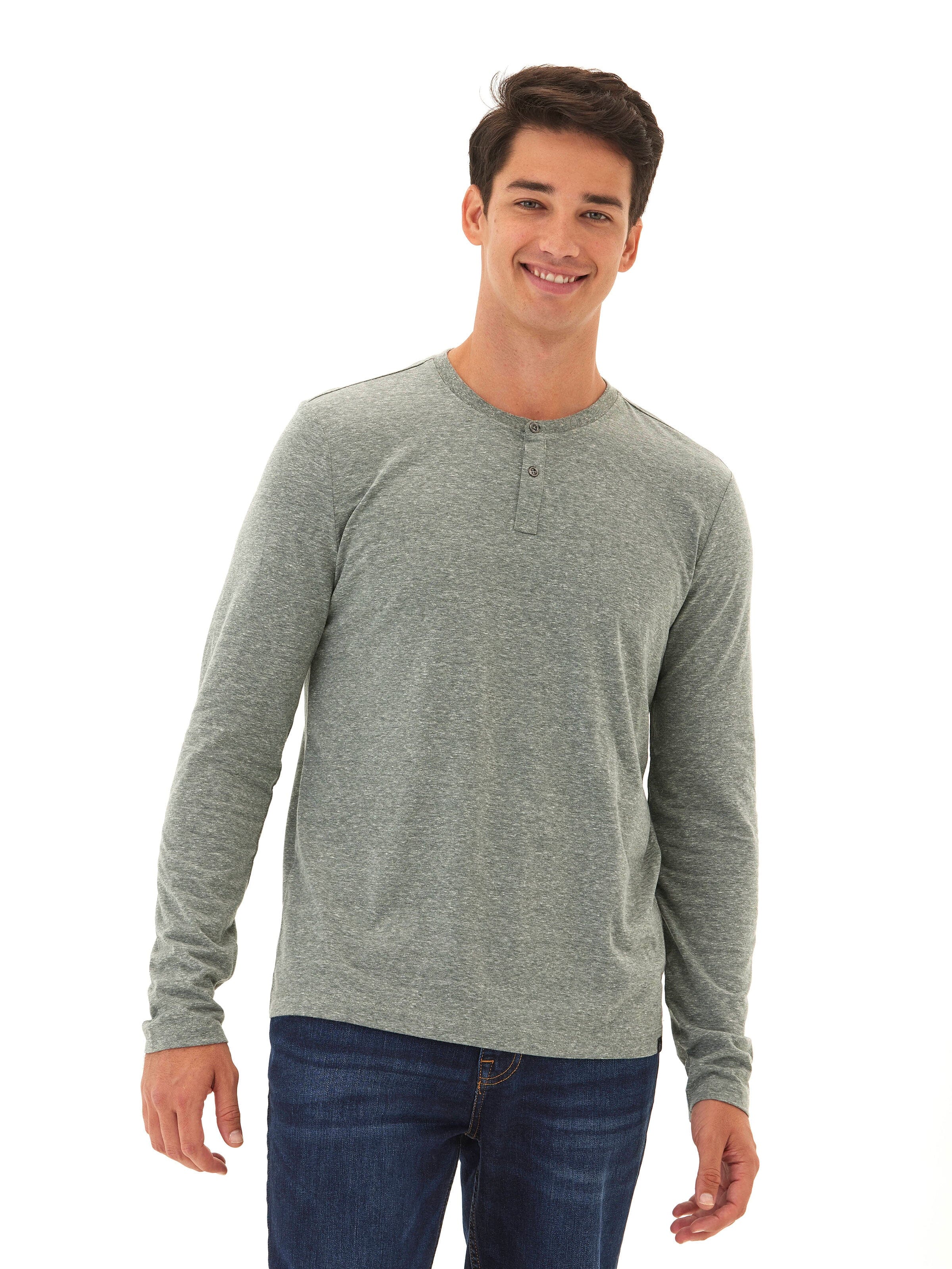 Austin Triblend 2 Button Long Sleeve Henley in Grey