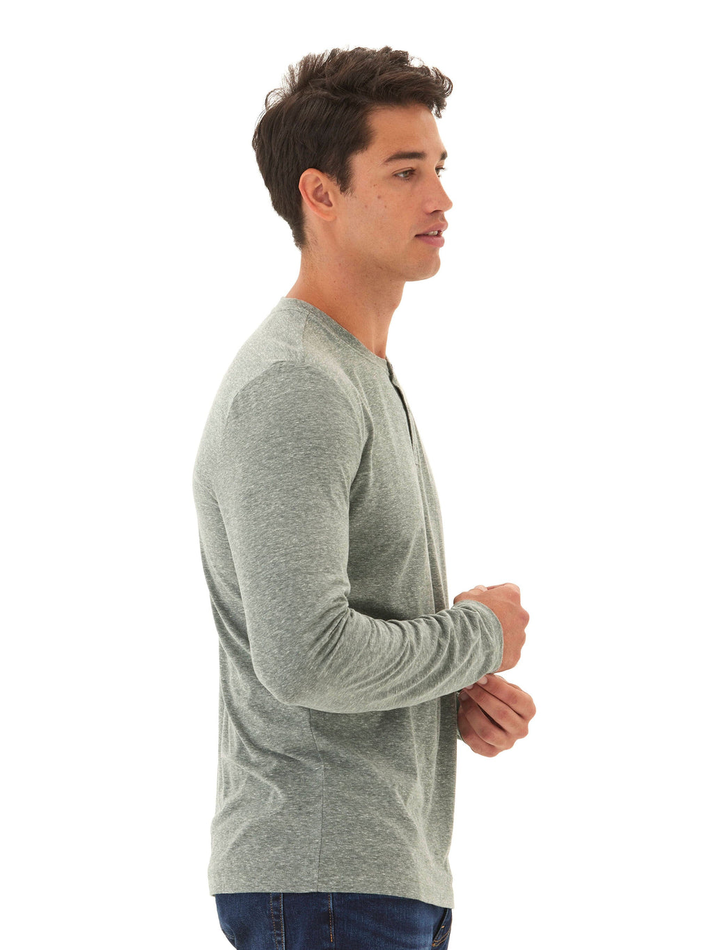 Austin Triblend 2 Button Long Sleeve Henley in Grey