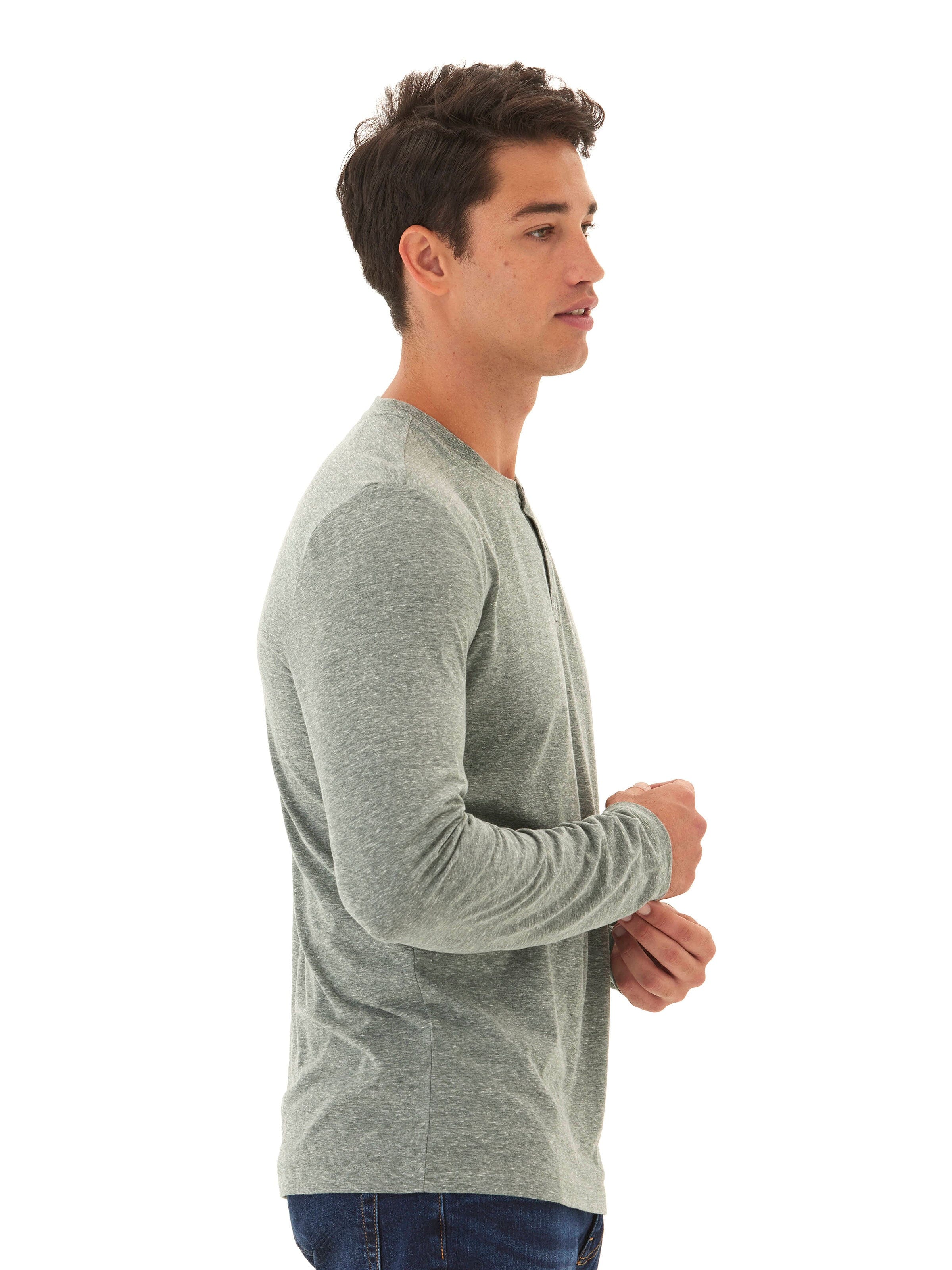 Austin Triblend 2 Button Long Sleeve Henley in Grey