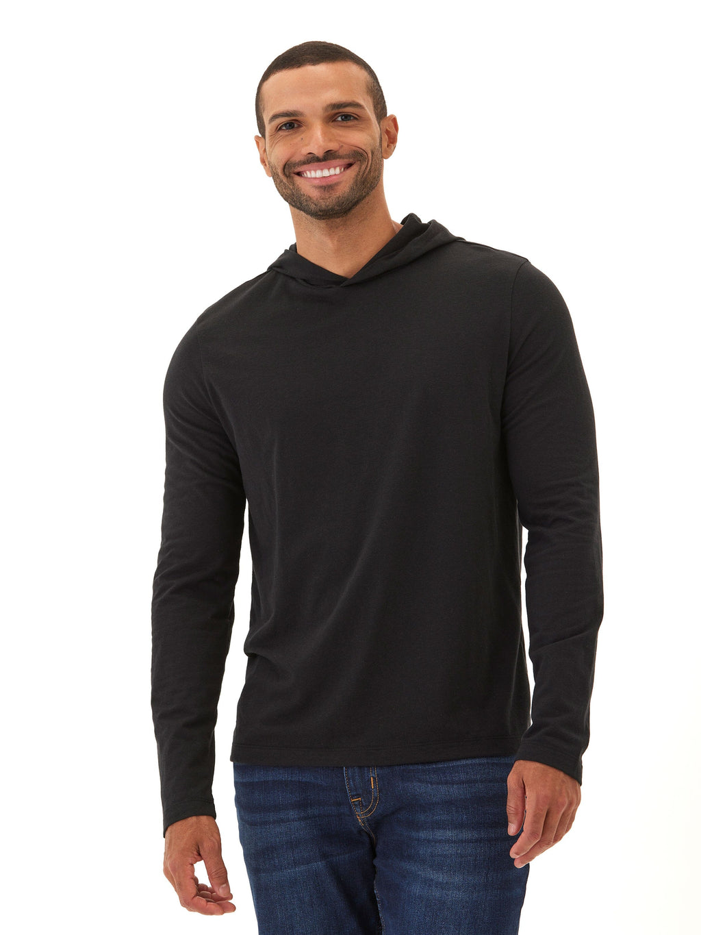 Close up of the Dane Triblend Long Sleeve T-Shirt Hoodie in soft eco-jersey fabric
