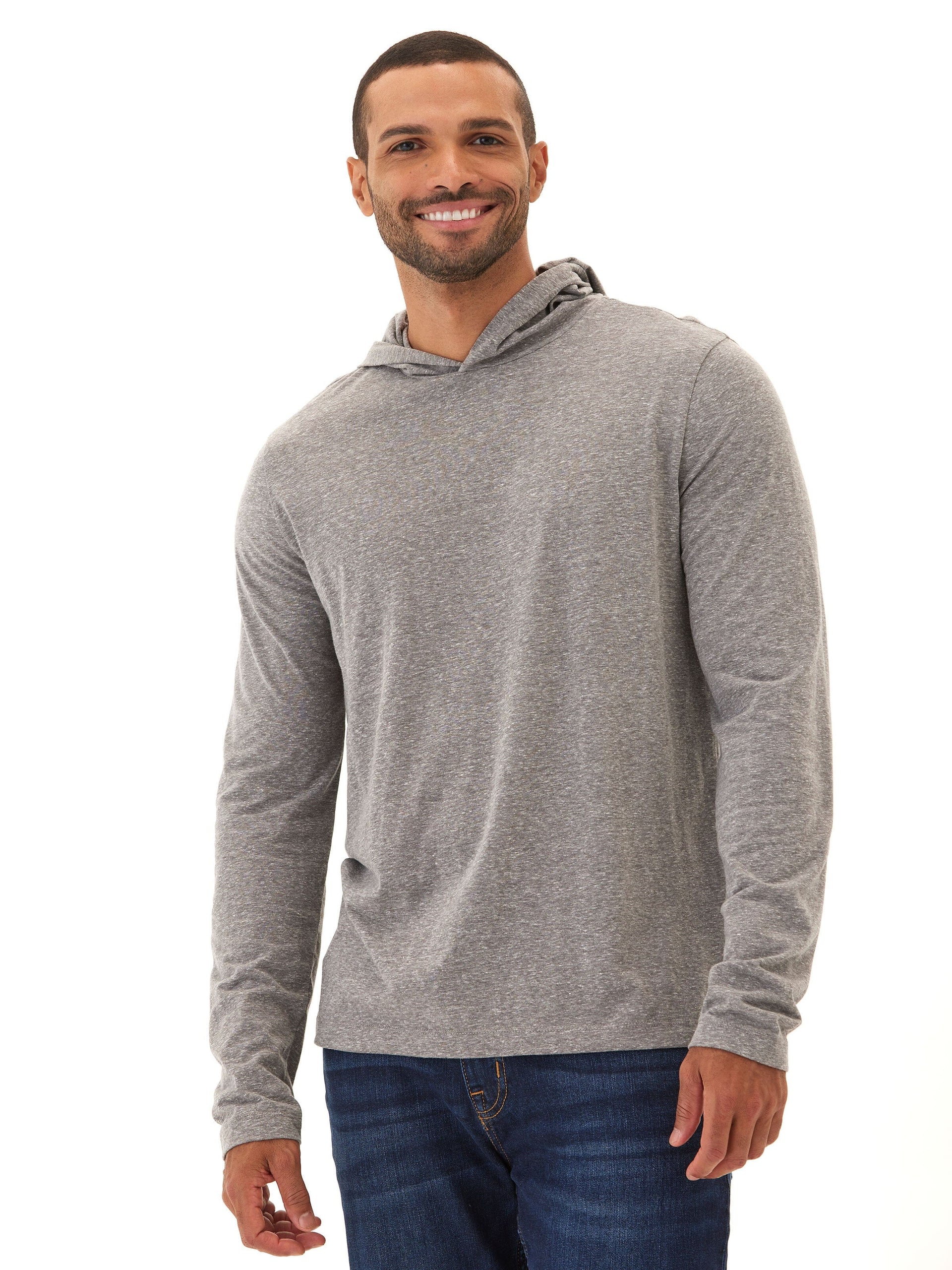 Dane Men's Eco-Triblend Long Sleeve T-Shirt Hoodie in Grey