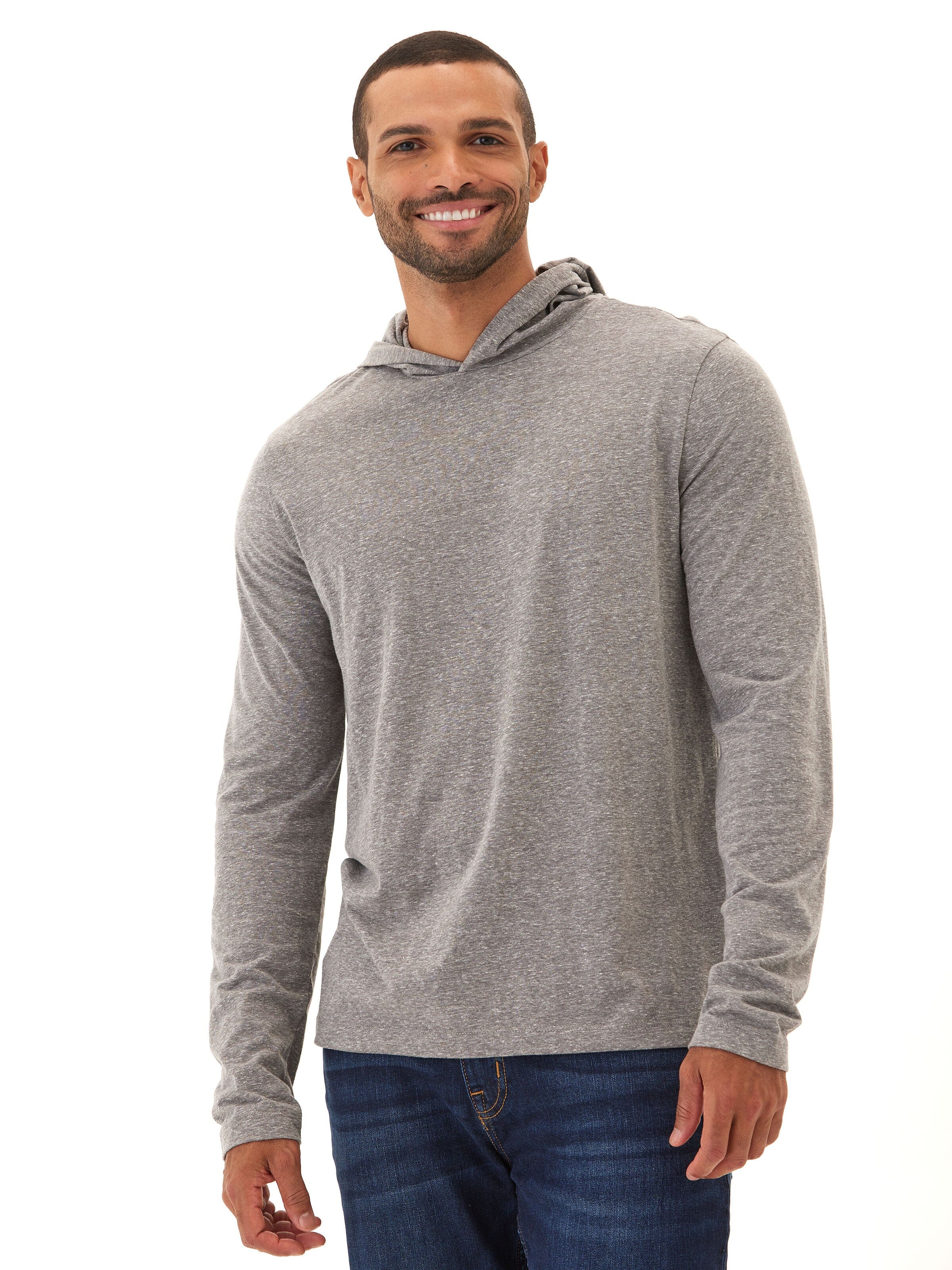 Dane Men's Eco-Triblend Long Sleeve T-Shirt Hoodie in Grey