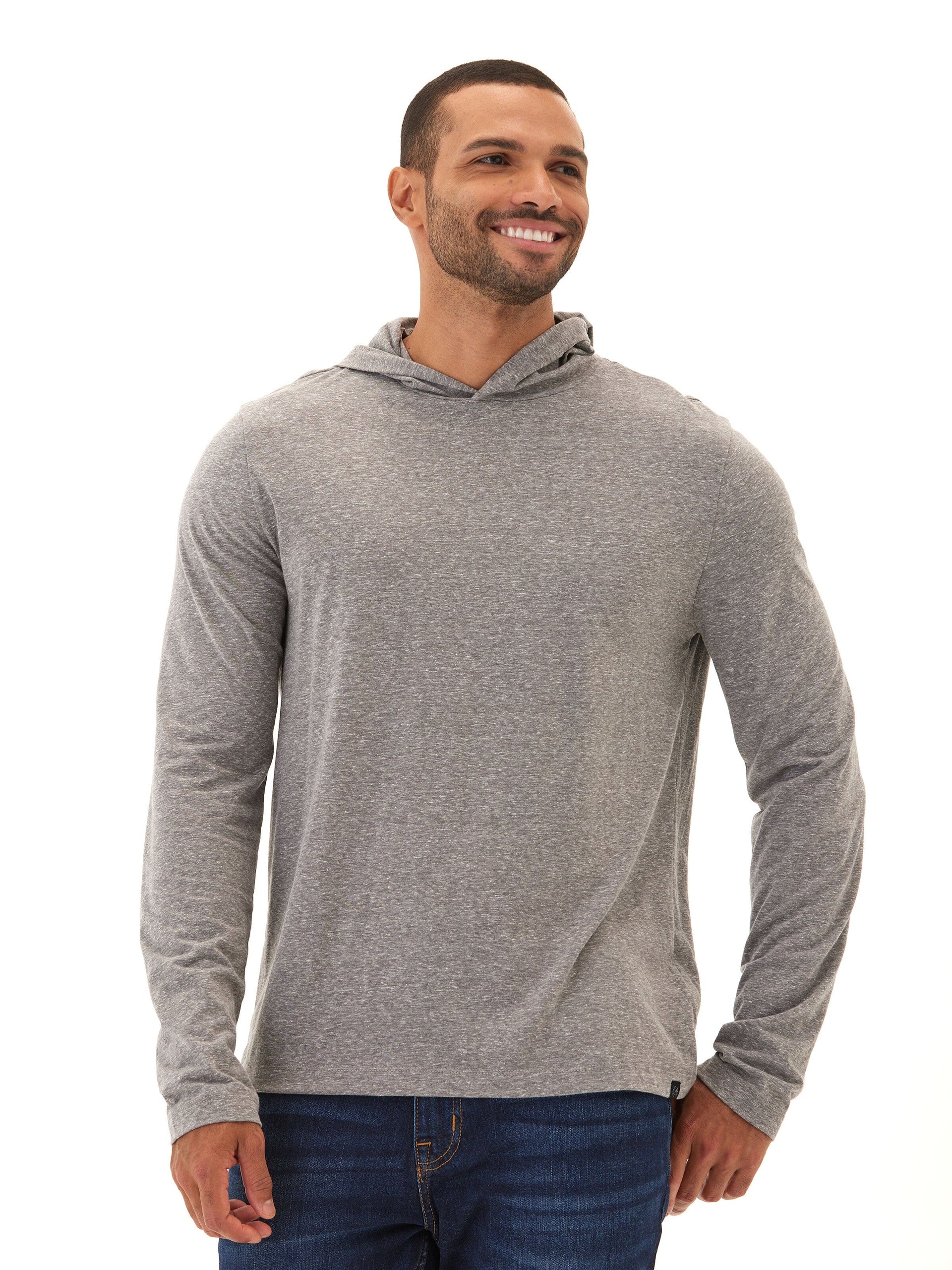Dane Men's Eco-Triblend Long Sleeve T-Shirt Hoodie in Grey