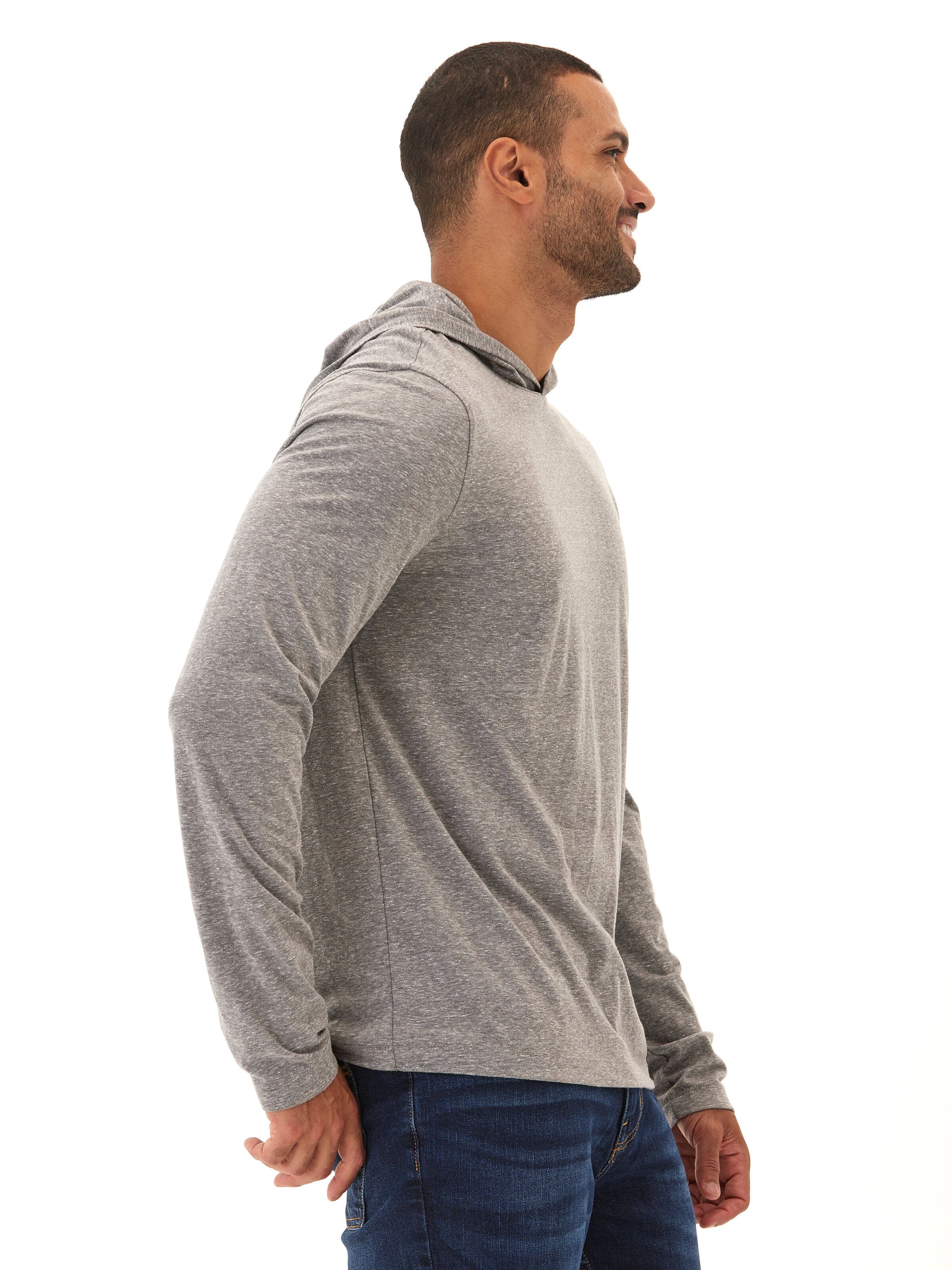 Dane Men's Eco-Triblend Long Sleeve T-Shirt Hoodie in Grey