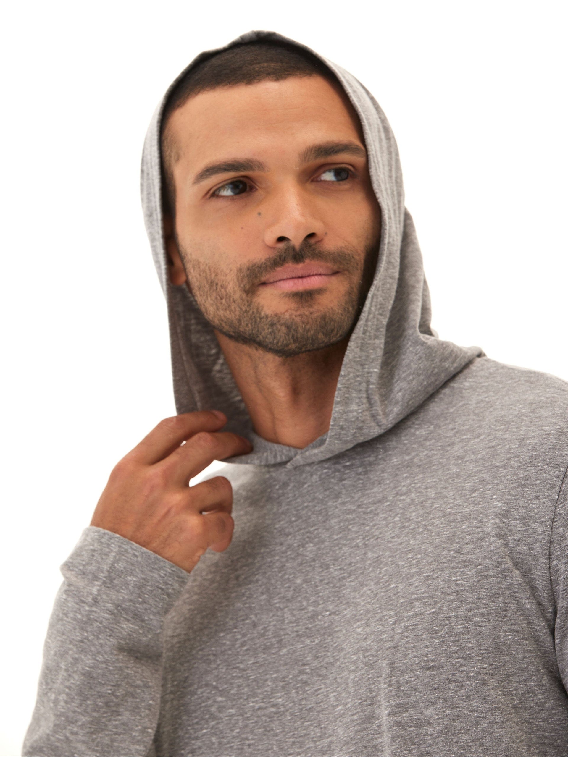 Dane Men's Eco-Triblend Long Sleeve T-Shirt Hoodie in Grey
