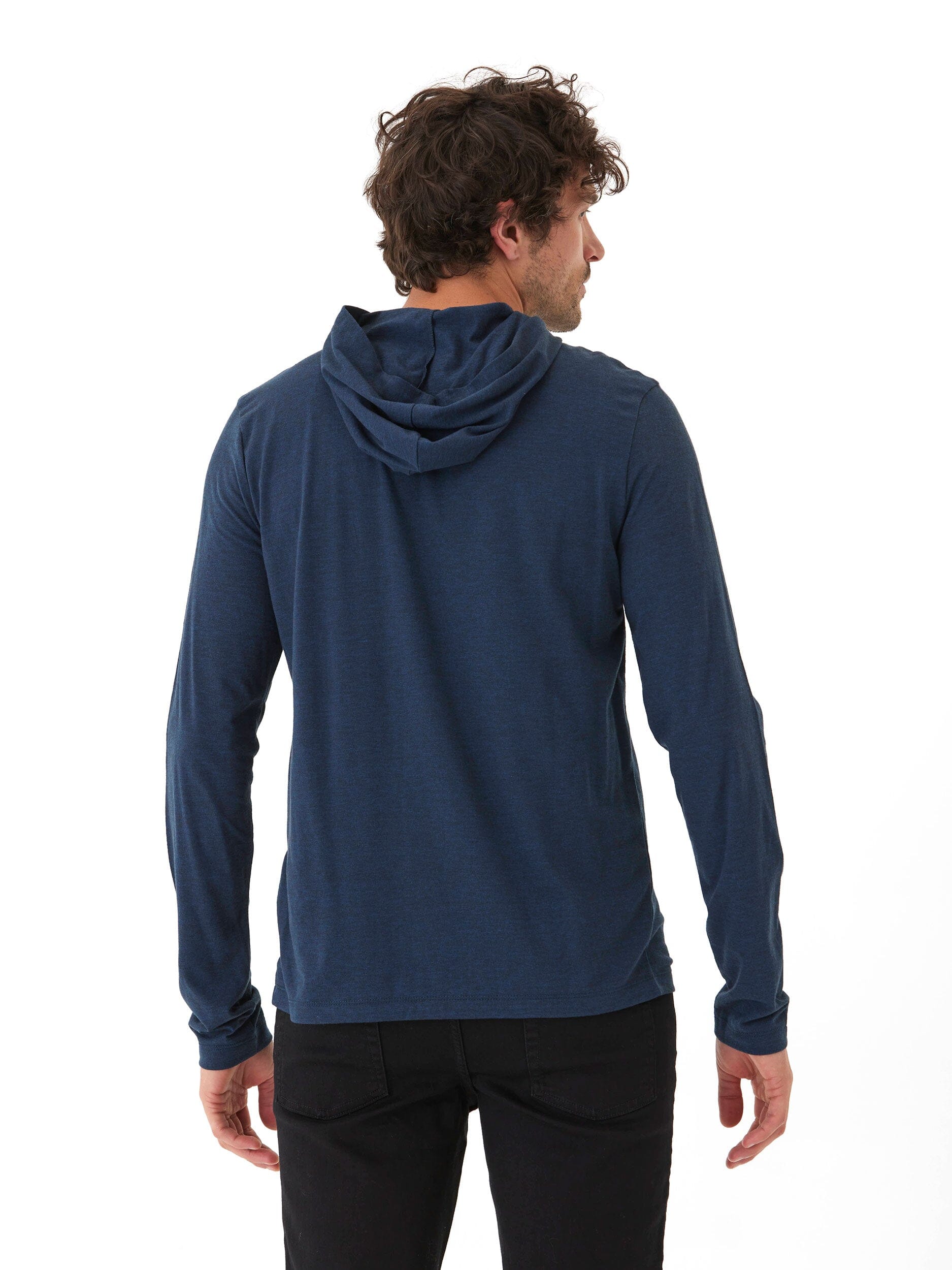 Dane Long Sleeve T-Shirt Hoodie in Navy Blue