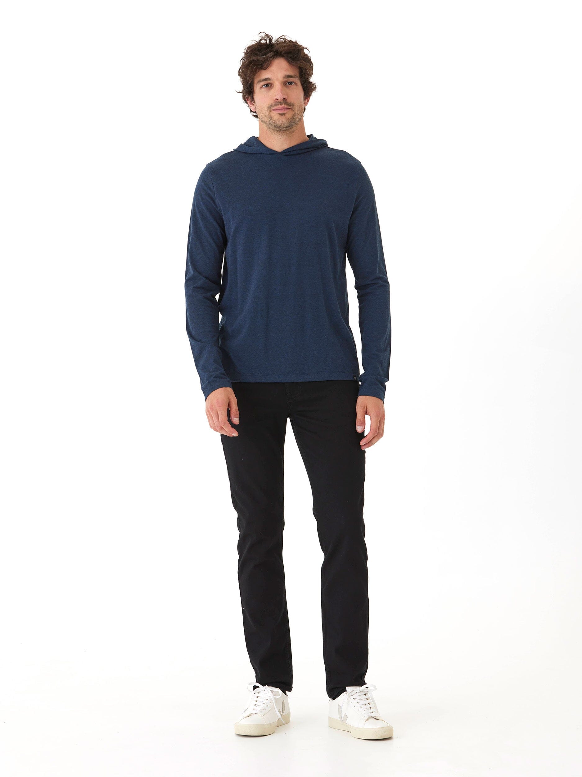 Dane Long Sleeve T-Shirt Hoodie in Navy Blue
