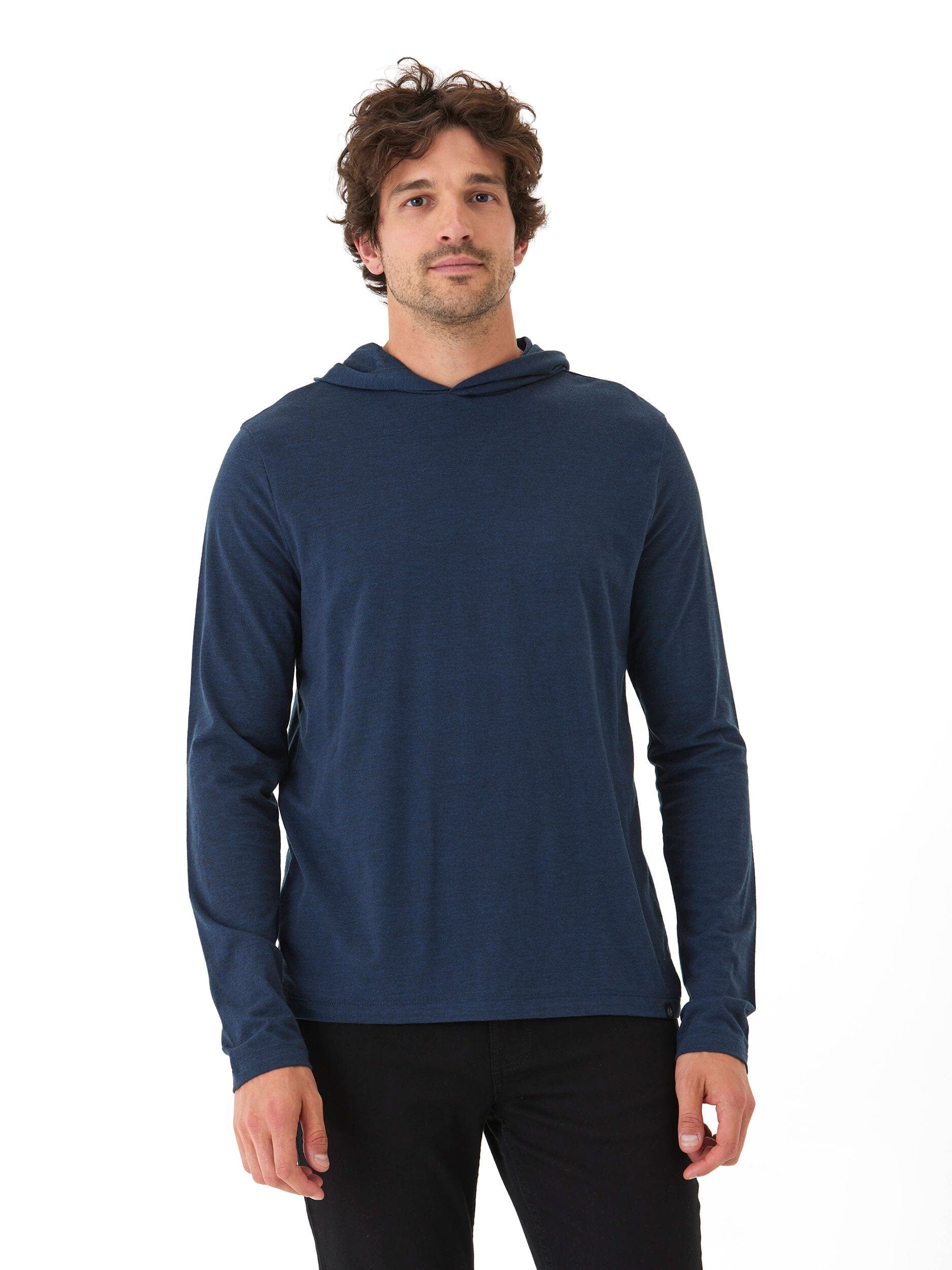 Dane Long Sleeve T-Shirt Hoodie in Navy Blue