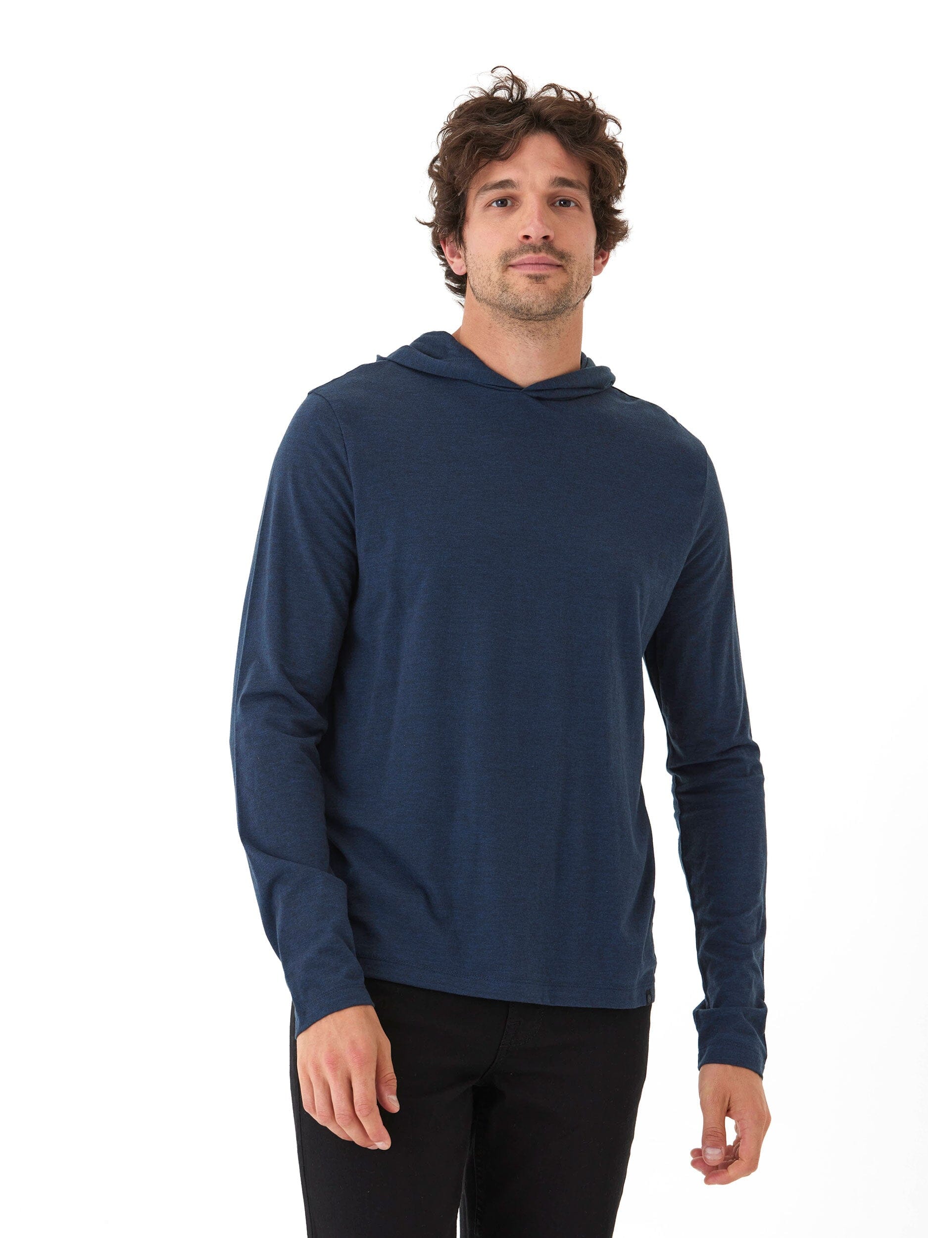 Dane Long Sleeve T-Shirt Hoodie in Navy Blue