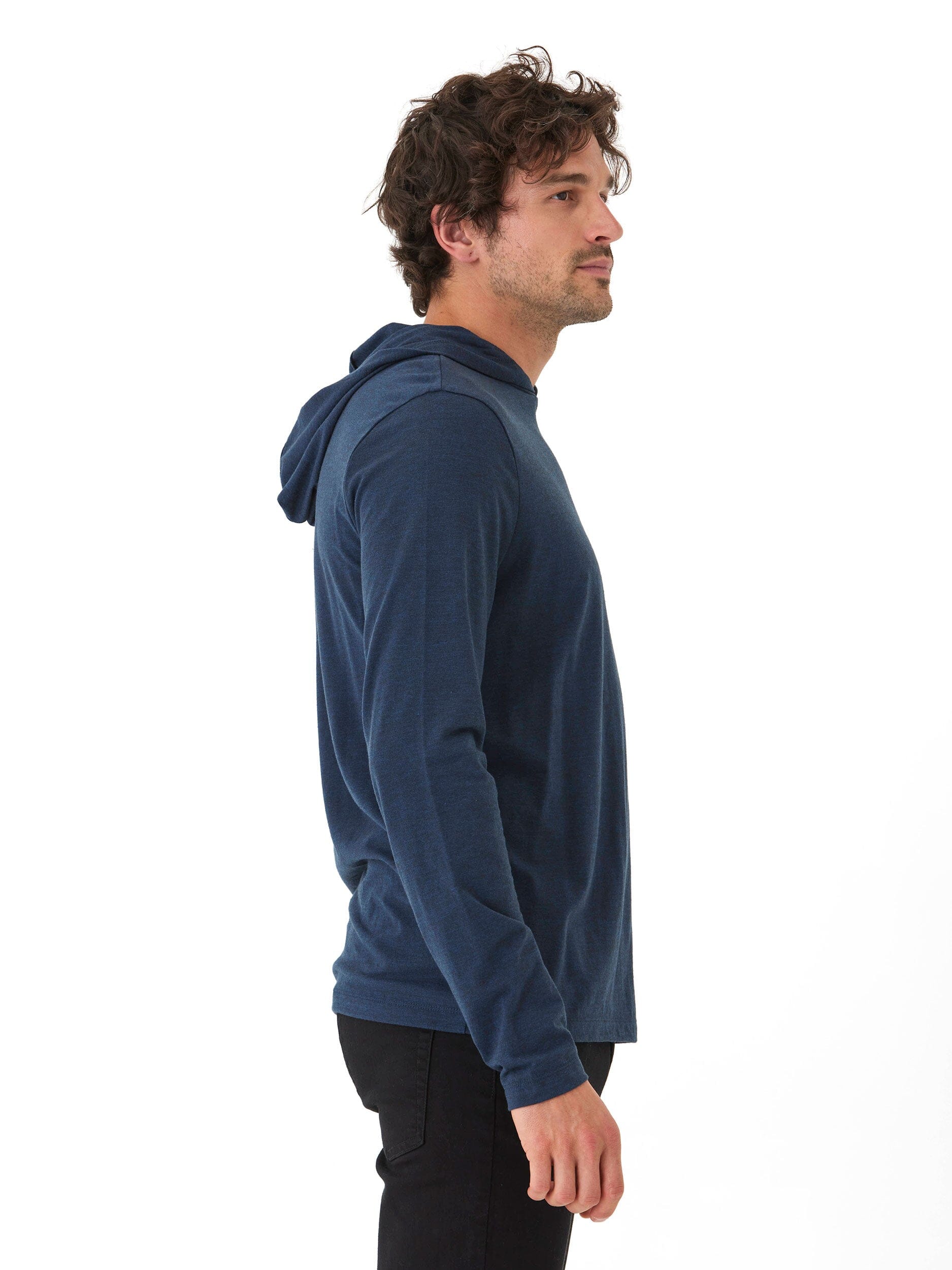 Dane Long Sleeve T-Shirt Hoodie in Navy Blue