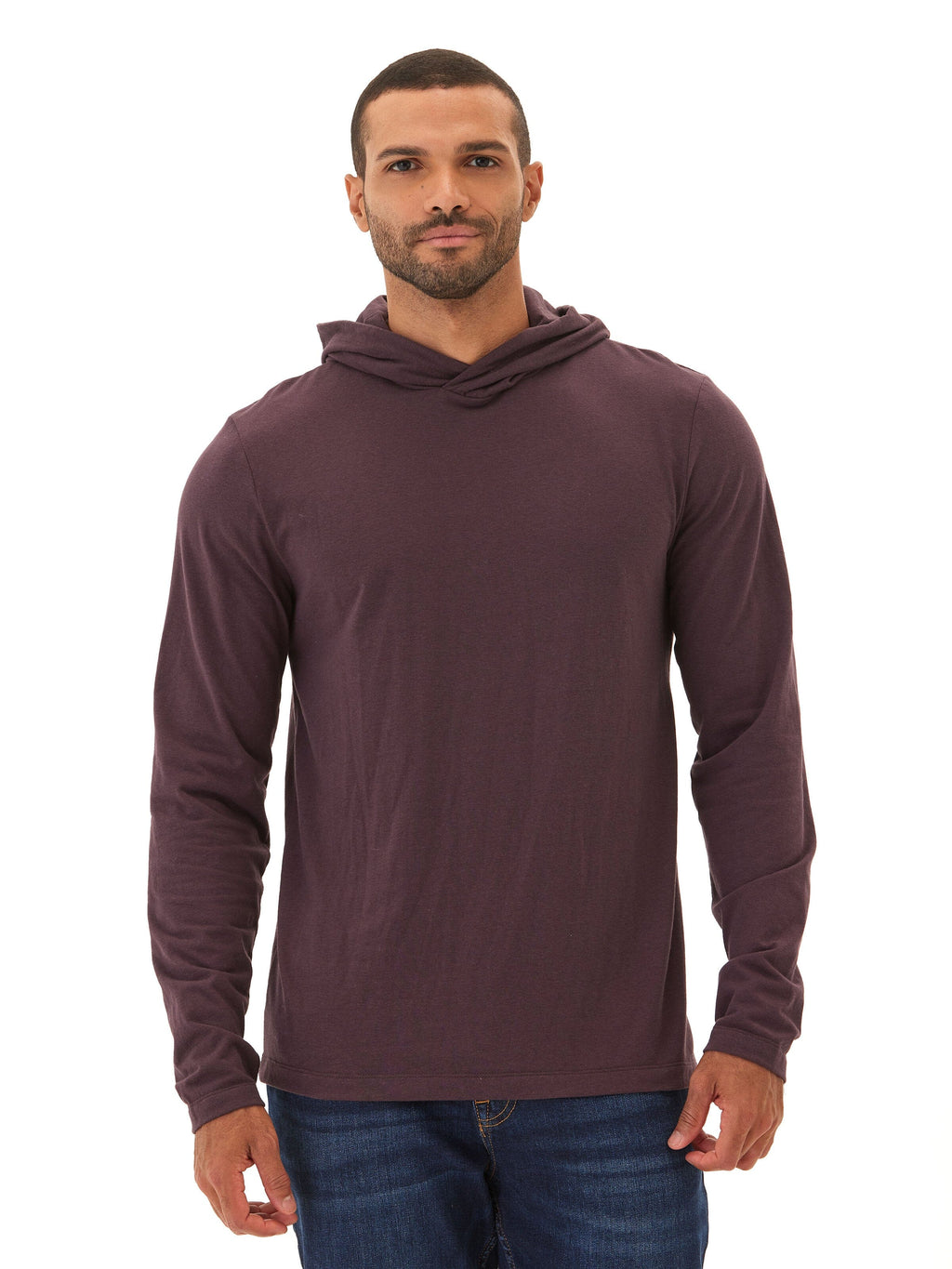 Dane Long Sleeve T-Shirt Hoodie in Dark Purple