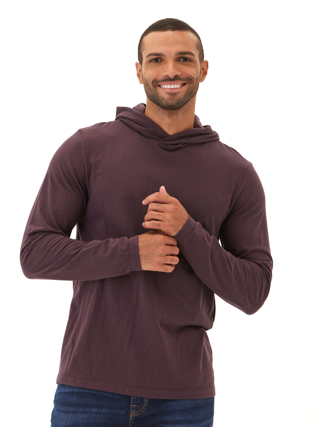 Dane Long Sleeve T-Shirt Hoodie in Dark Purple
