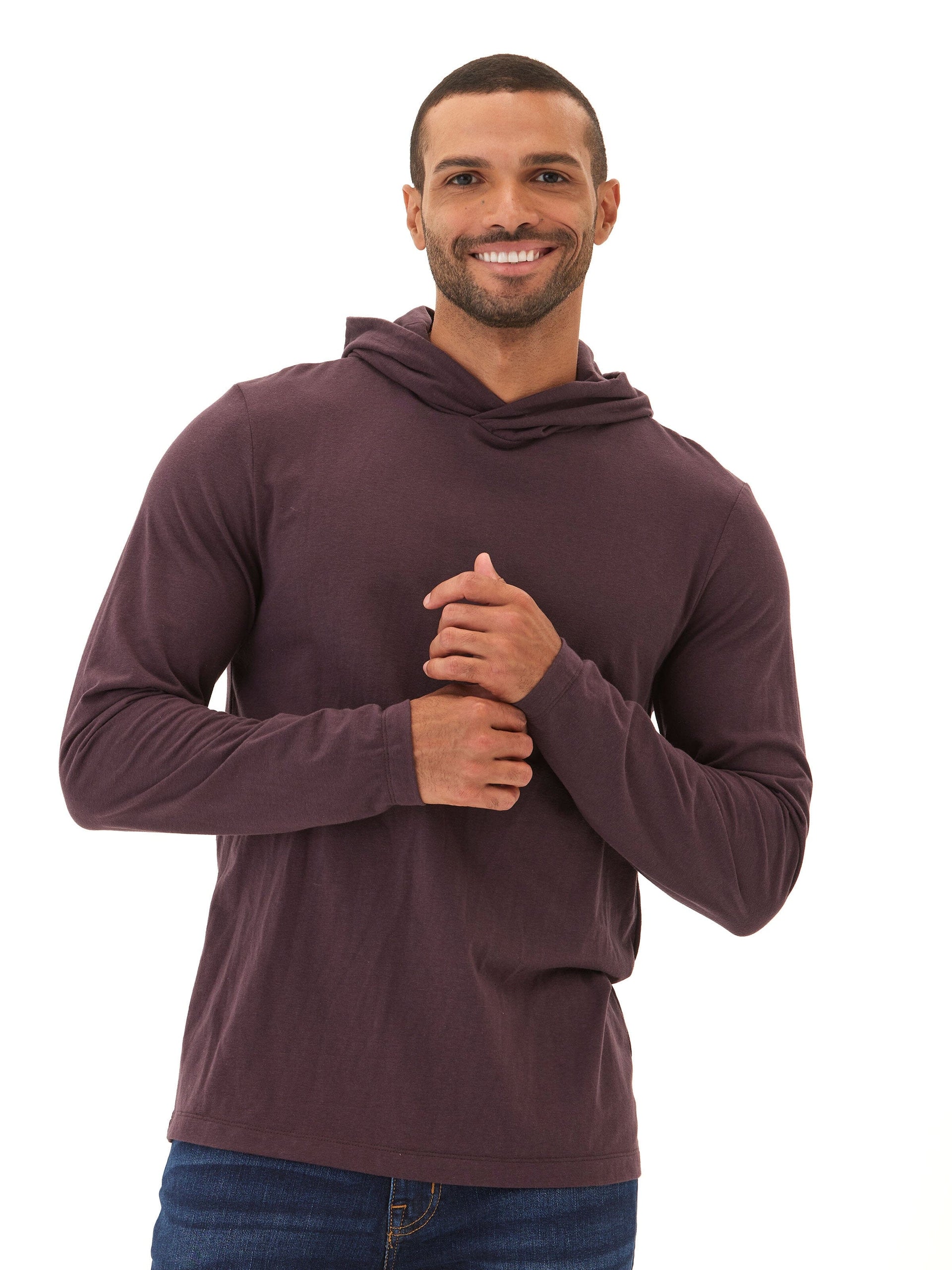 Dane Long Sleeve T-Shirt Hoodie in Dark Purple