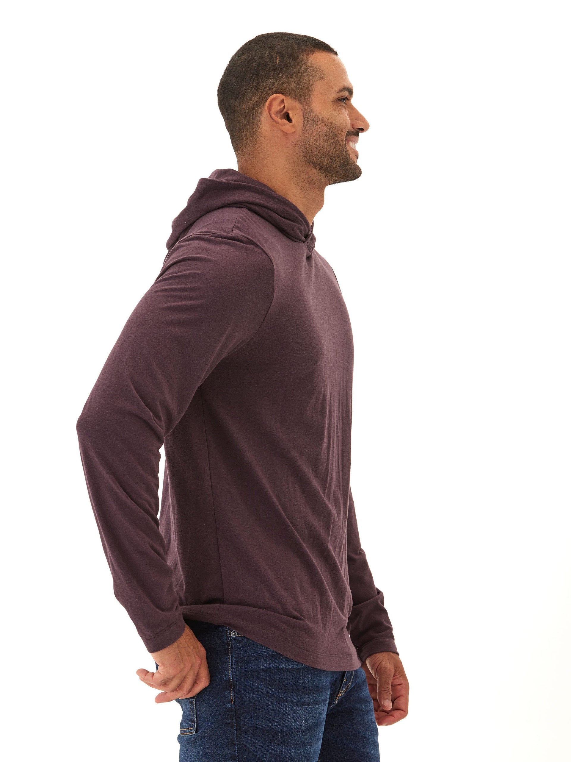Dane Long Sleeve T-Shirt Hoodie in Dark Purple