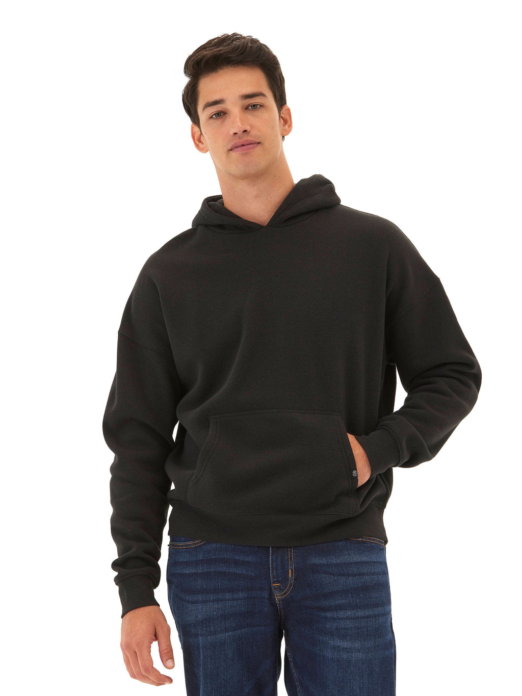Black Marcel Triblend Fleece Oversized Hoodie with a minimalist streetwear aesthetic