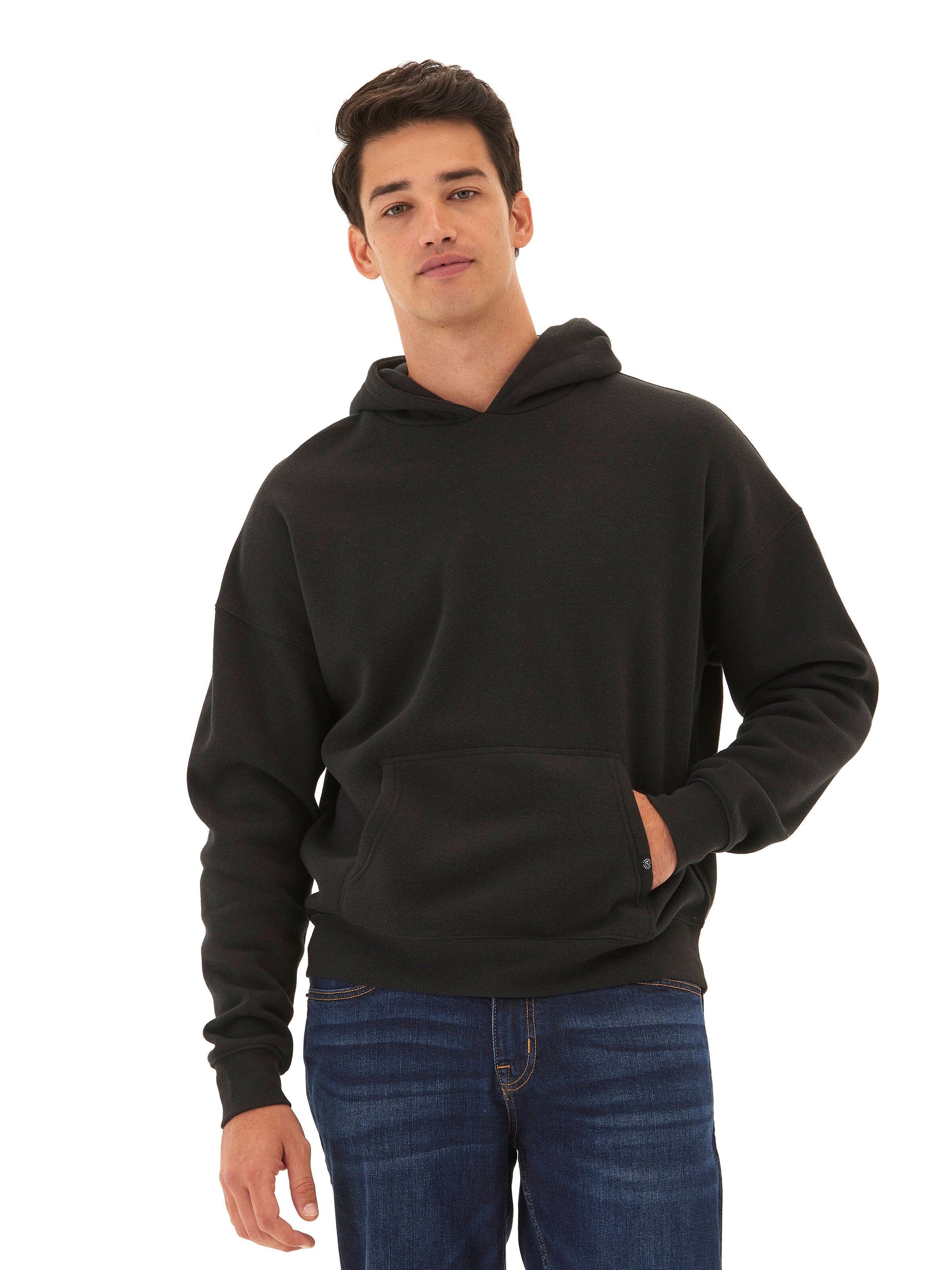 Black Marcel Triblend Fleece Oversized Hoodie with a minimalist streetwear aesthetic