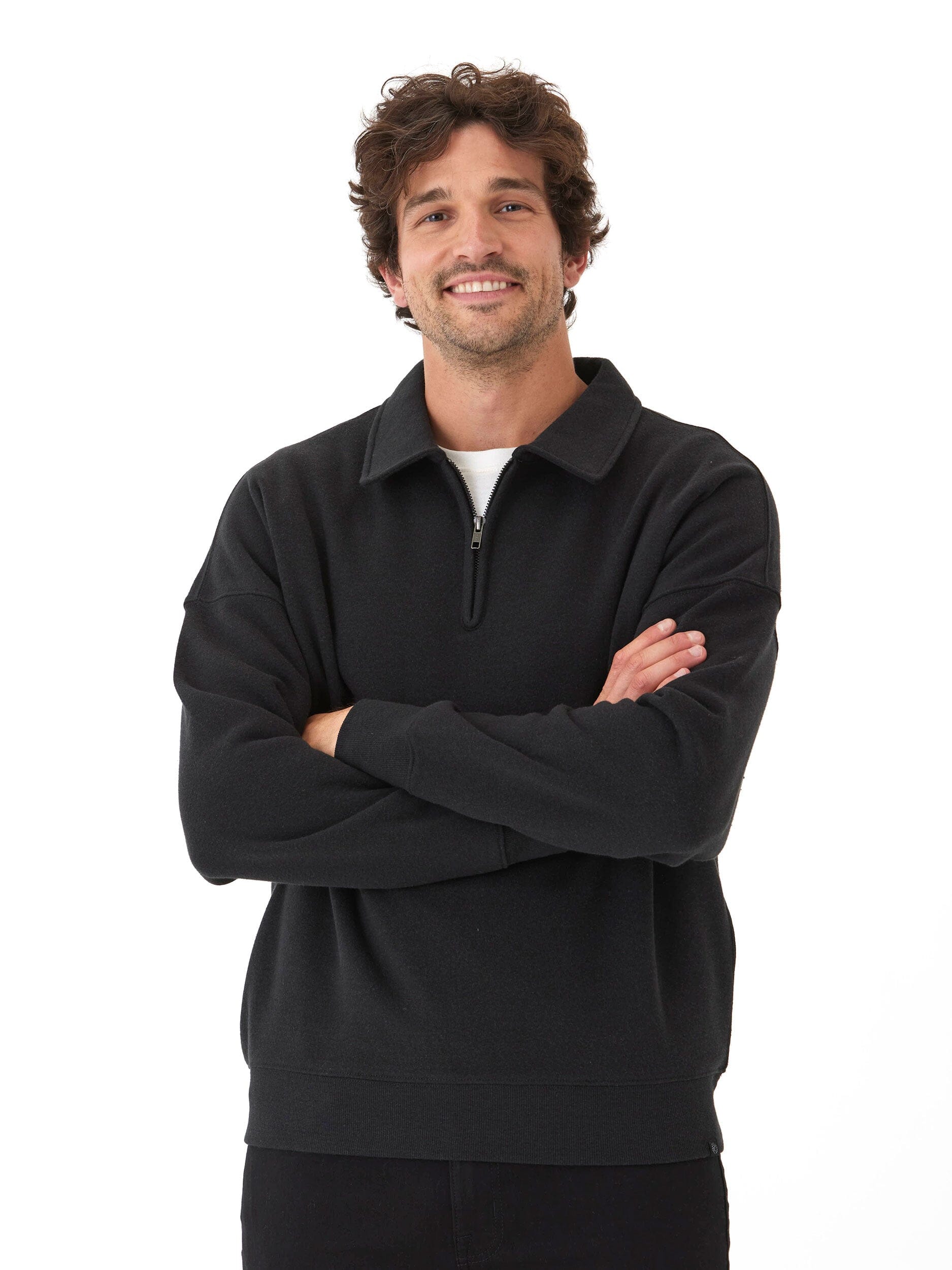 Gabe Triblend Fleece 1/4 Zip Polo in a comfortable oversized fit with an elevated collar