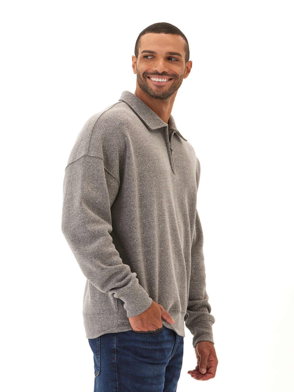 Gabe Triblend Fleece 1/4 Zip Polo in Grey