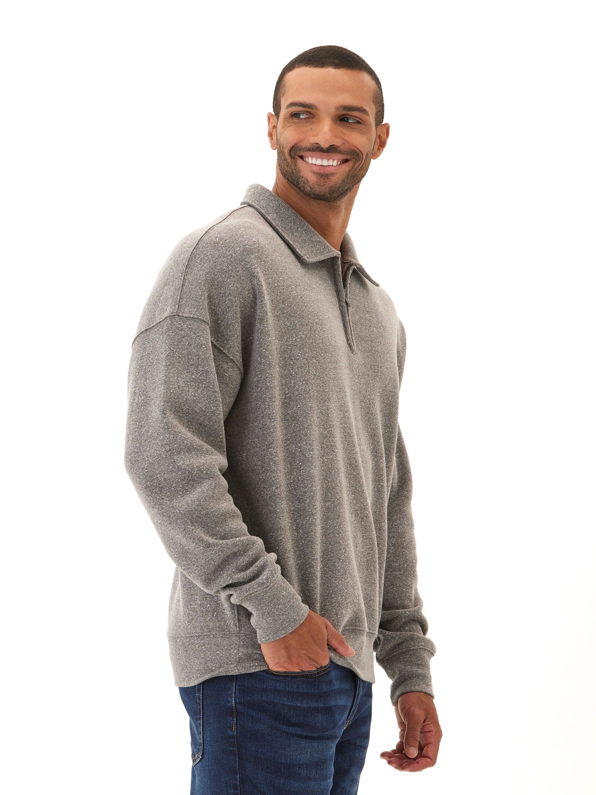 Gabe Triblend Fleece 1/4 Zip Polo in Grey