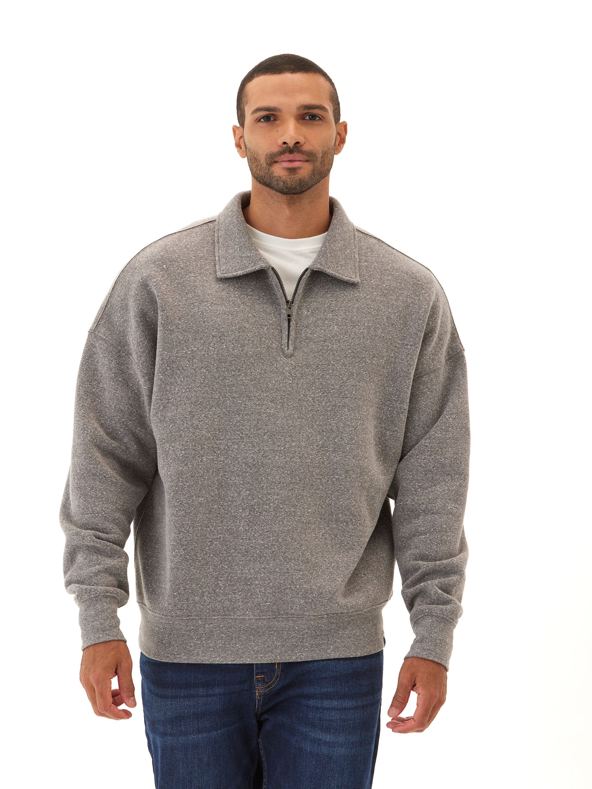 Gabe Triblend Fleece 1/4 Zip Polo in Grey