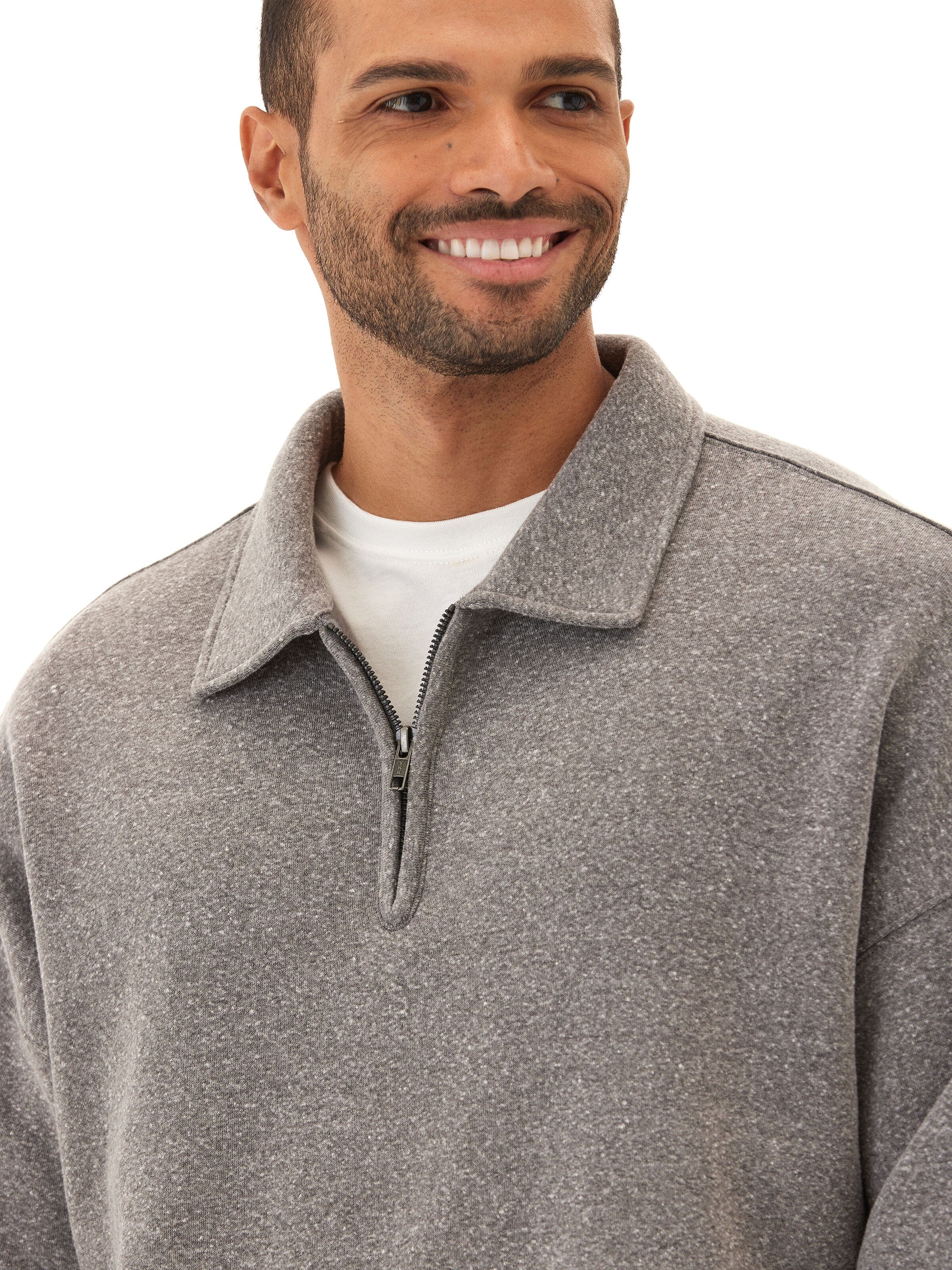 Gabe Triblend Fleece 1/4 Zip Polo in Grey