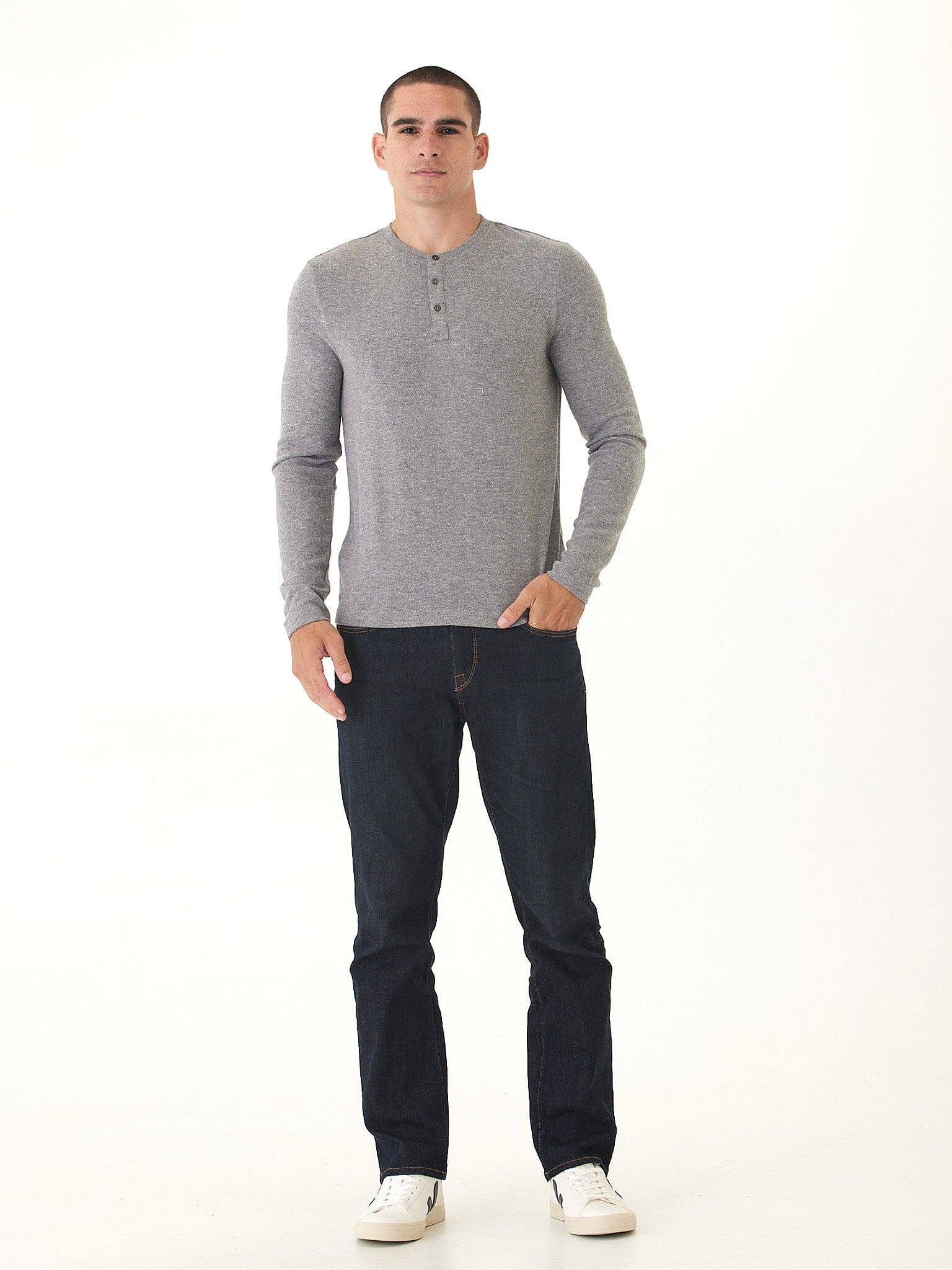 Elias Men's Sweater Knit Long Sleeve Henley in Grey