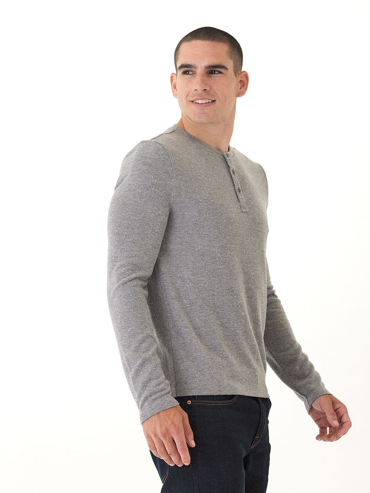 Elias Men's Sweater Knit Long Sleeve Henley in Grey