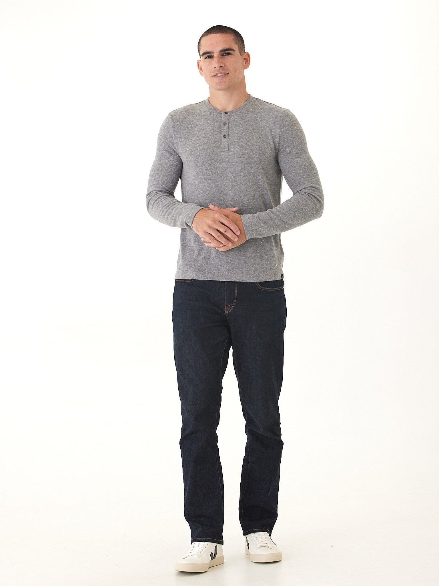Elias Men's Sweater Knit Long Sleeve Henley in Grey