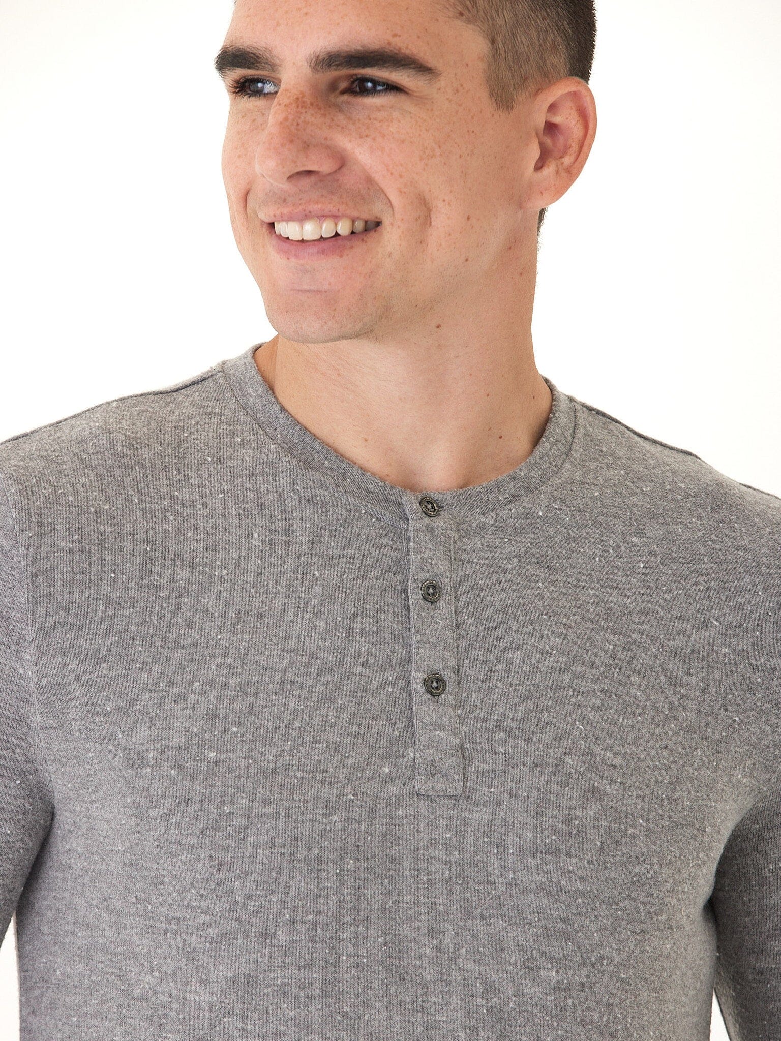 Elias Men's Sweater Knit Long Sleeve Henley in Grey