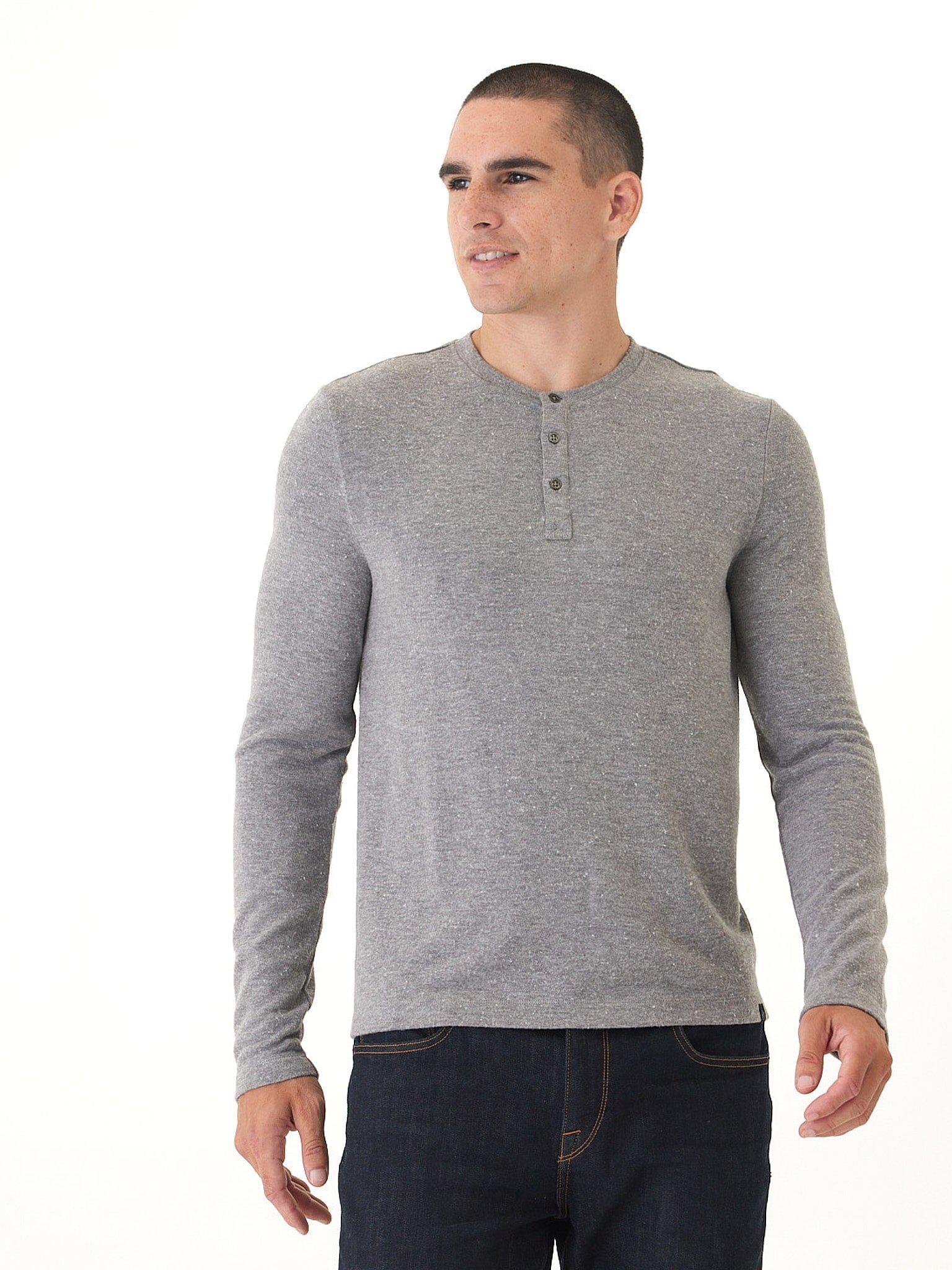 Elias Men's Sweater Knit Long Sleeve Henley in Grey