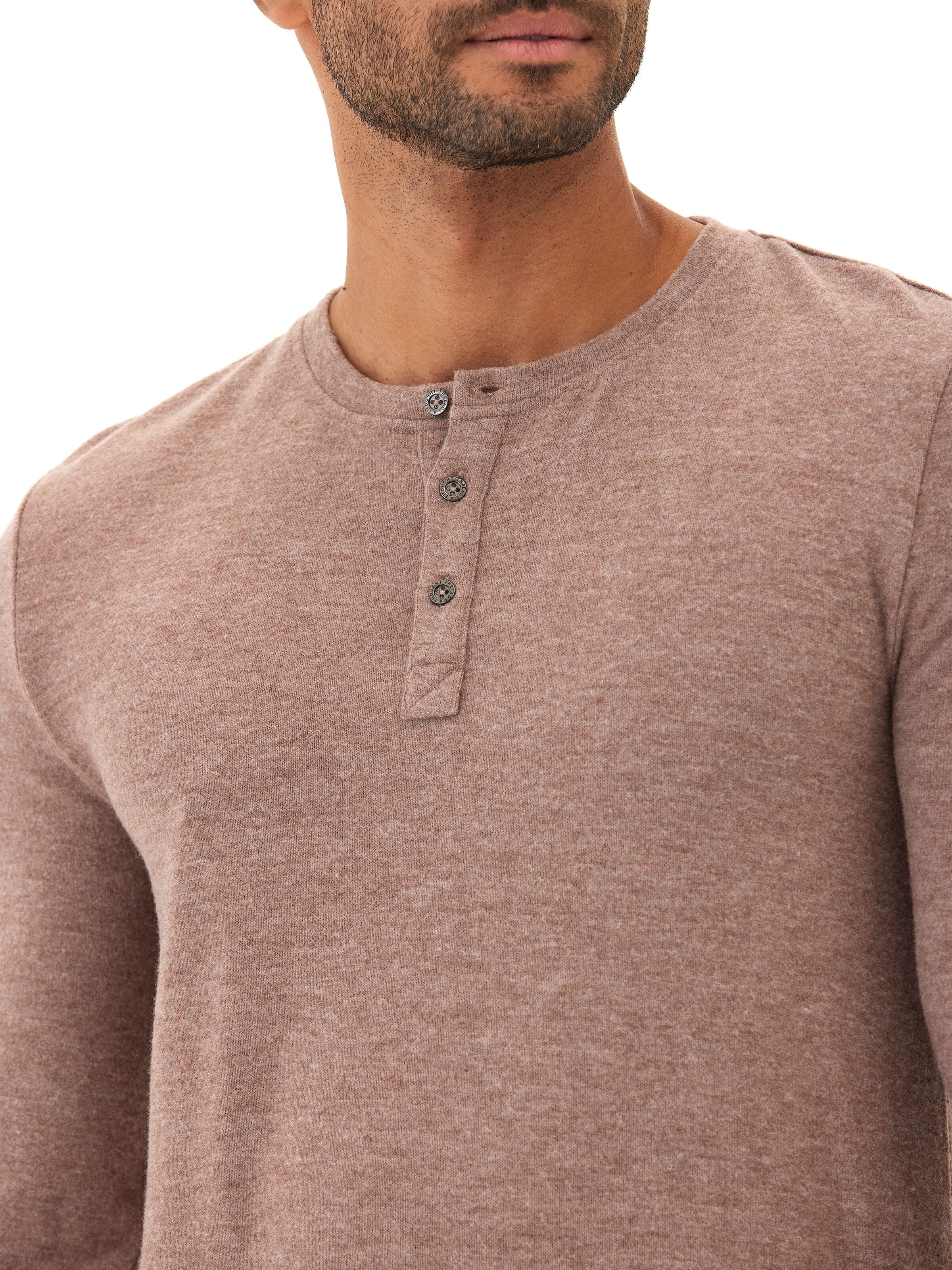 Elias Sweater Knit Long Sleeve Henley in Mocha and Taupe