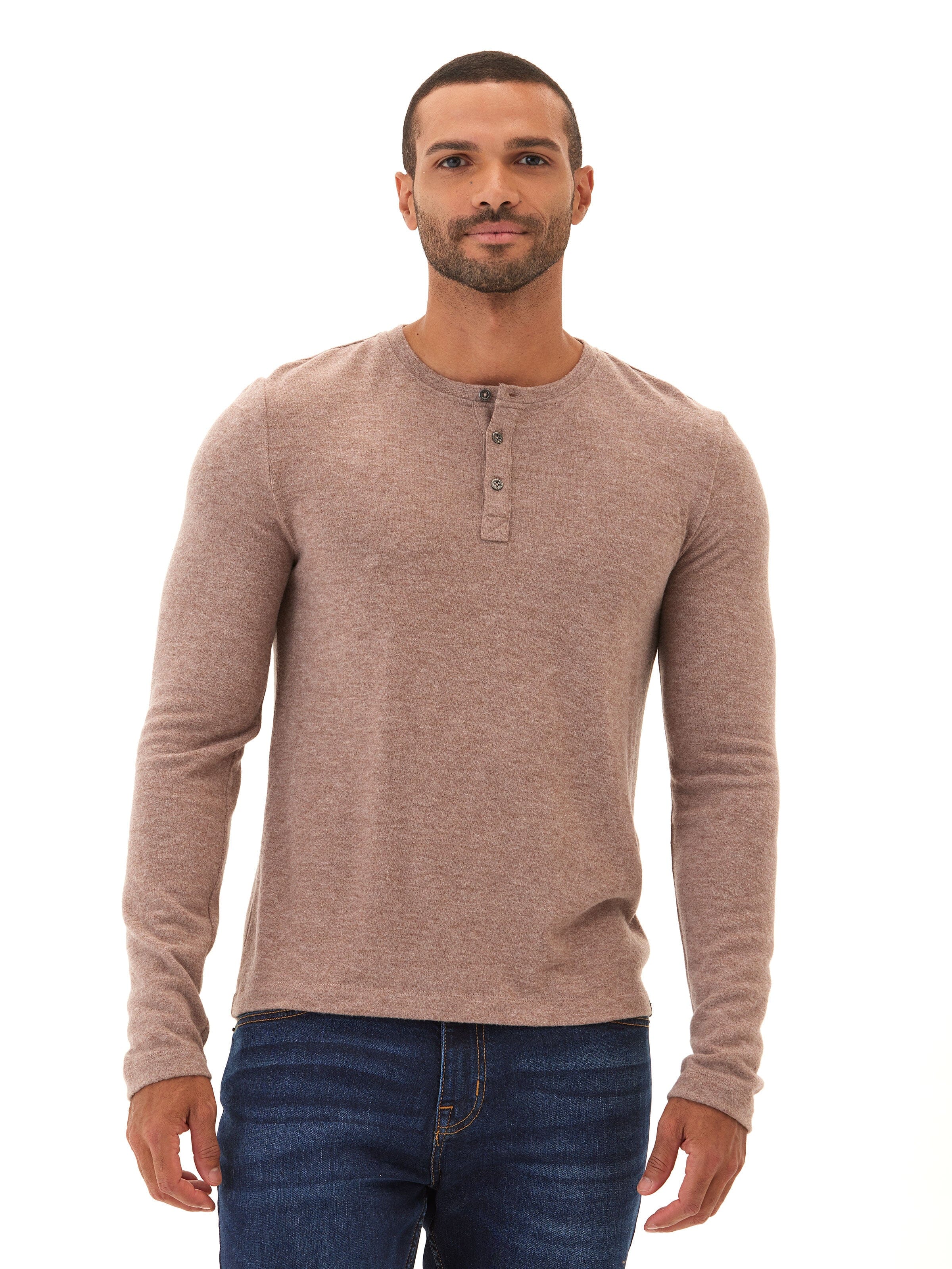 Elias Sweater Knit Long Sleeve Henley in Mocha and Taupe