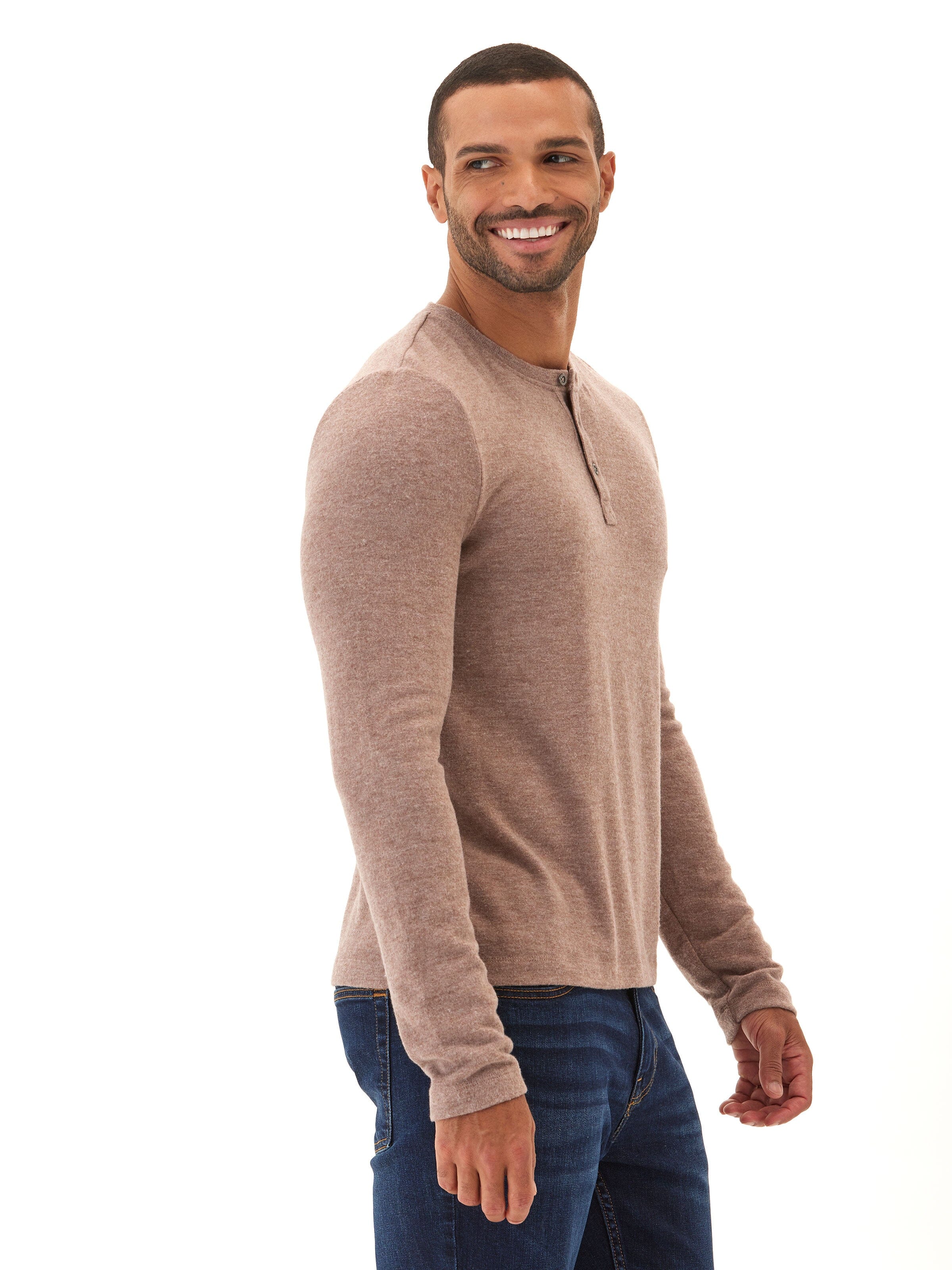 Elias Sweater Knit Long Sleeve Henley in Mocha and Taupe
