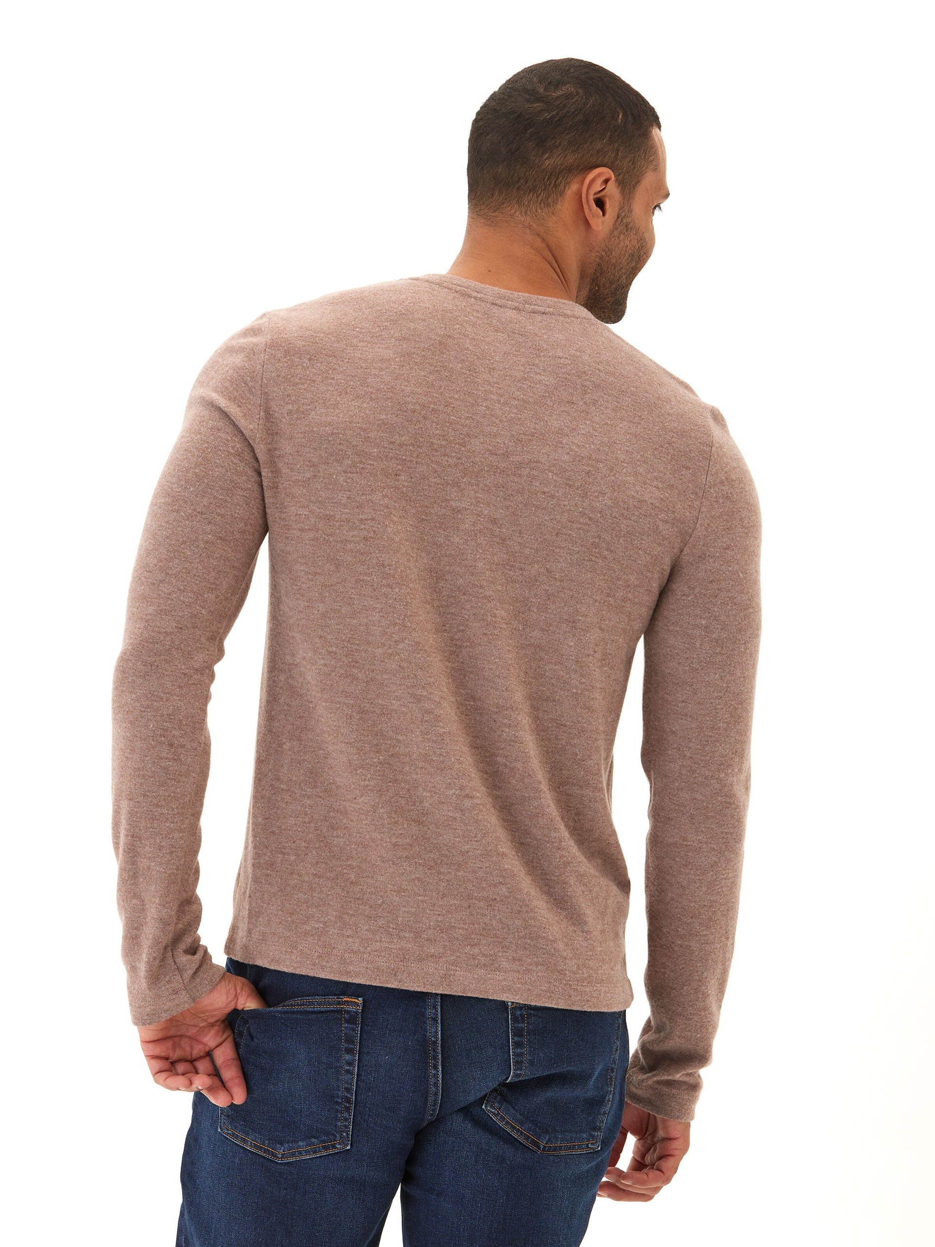 Elias Sweater Knit Long Sleeve Henley in Mocha and Taupe
