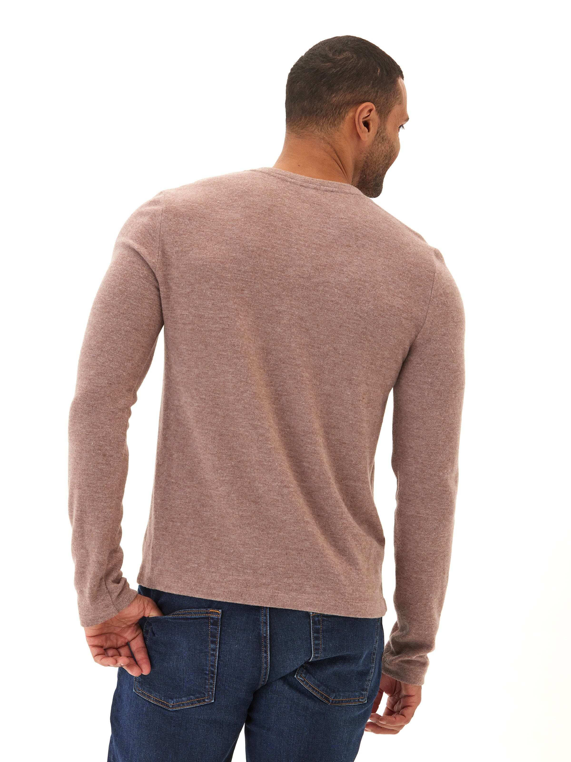 Elias Sweater Knit Long Sleeve Henley in Mocha and Taupe