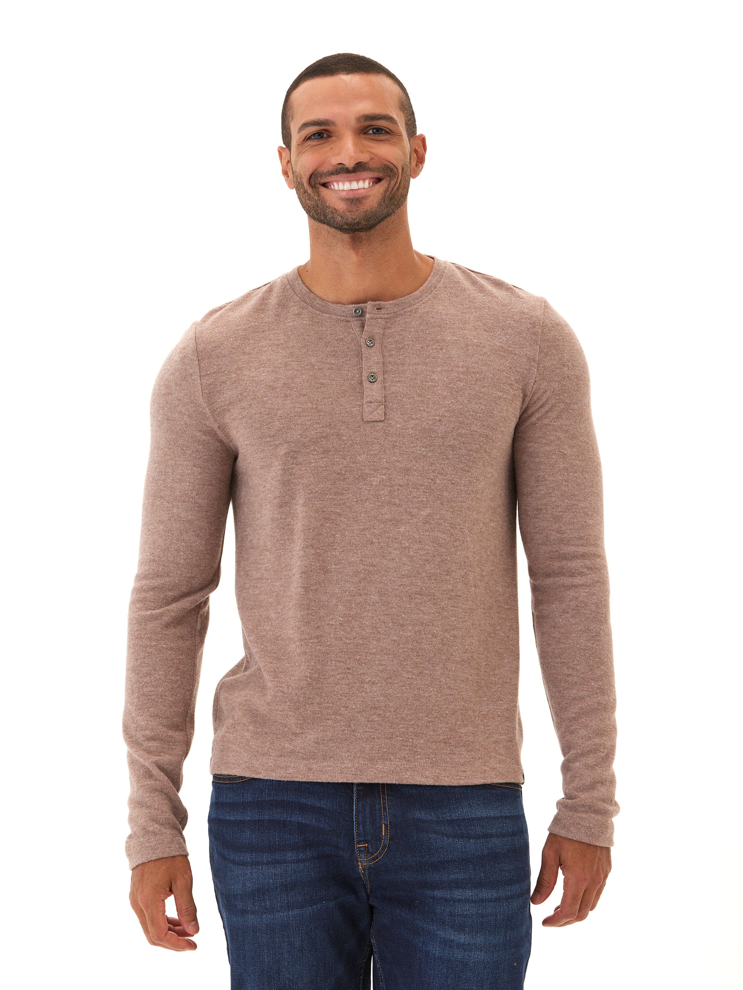 Elias Sweater Knit Long Sleeve Henley in Mocha and Taupe